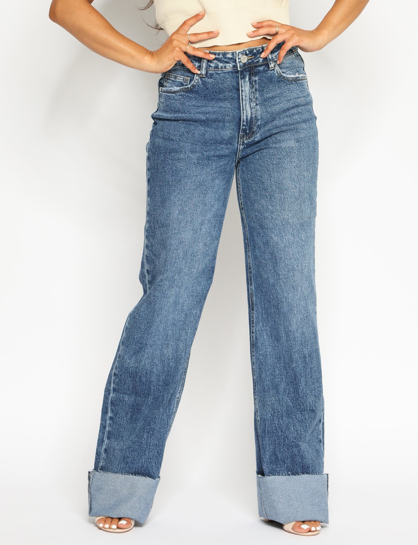 Queen Hearts | Wide leg jeans Jade-2 - extra tall Donkerblauw