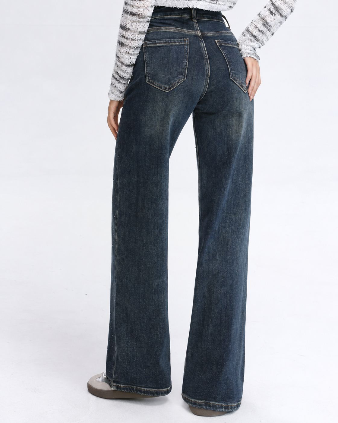 Hello Miss | Wide leg jeans met strass Rory-1 Donkerblauw
