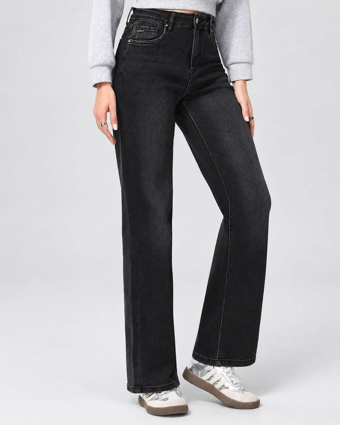 Hello Miss | Wide leg jeans Liz-6 Zwart