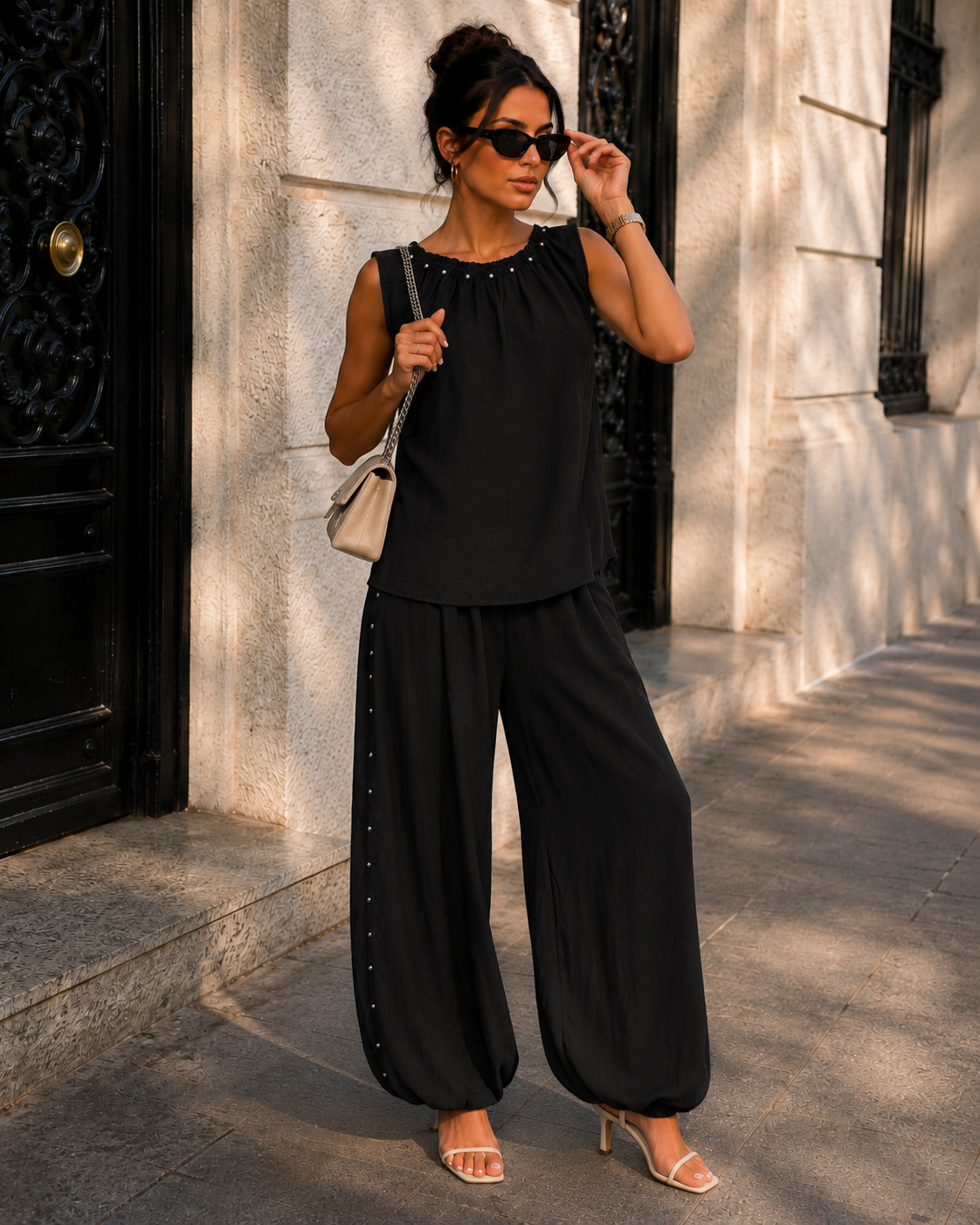 Co-ord set met studs Livia Zwart