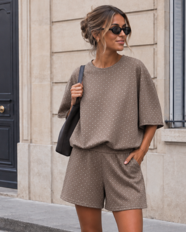 Co-ord set met glitters Mindey Taupe