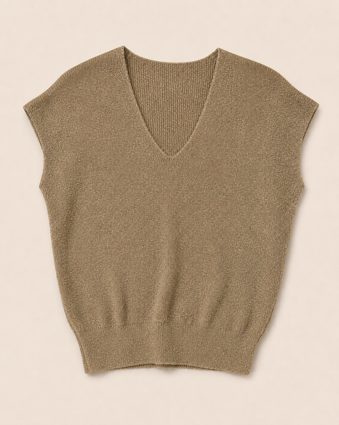 V-hals top met subtiele glitter Reny Taupe