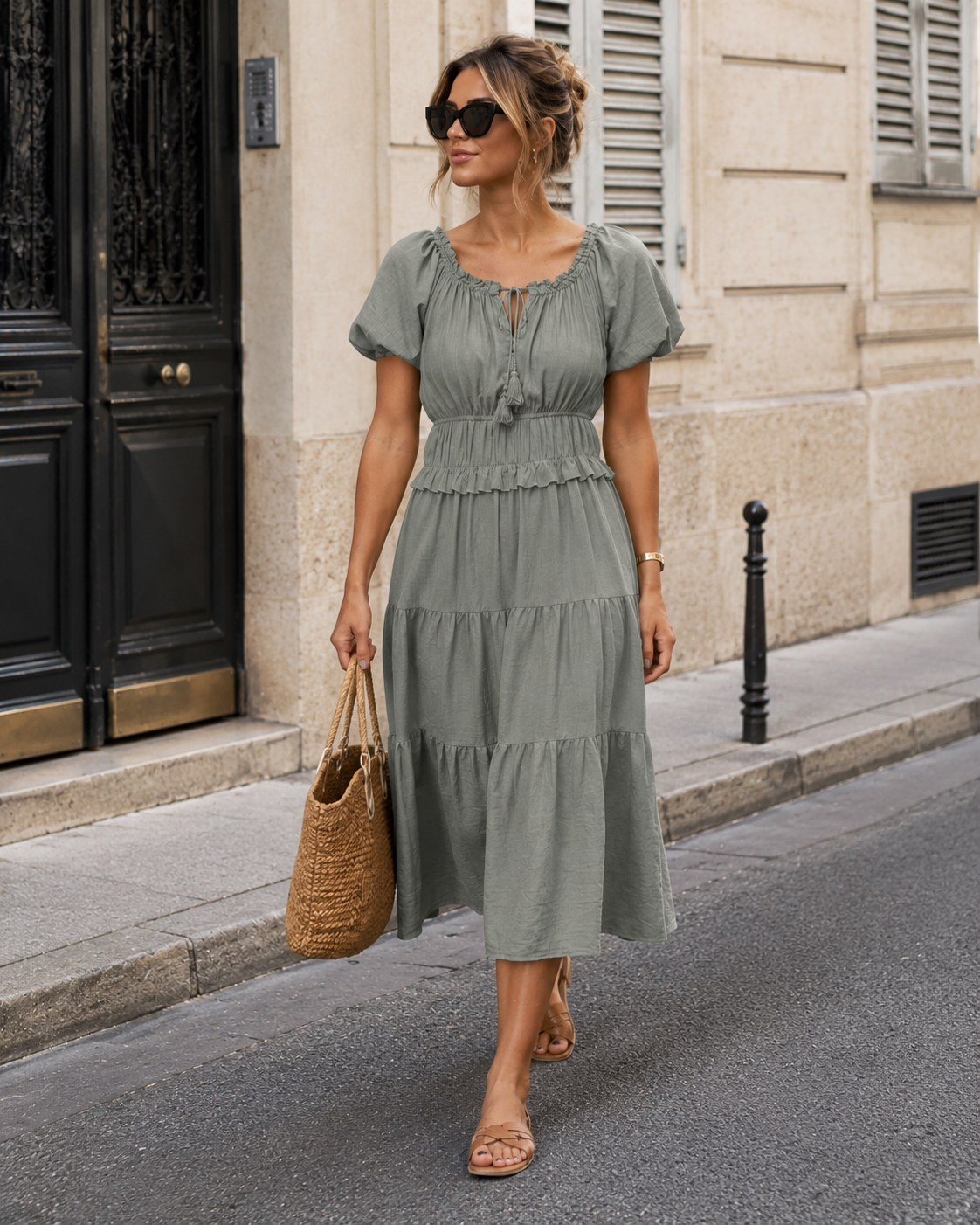 Off-shoulder jurk Noor Groen