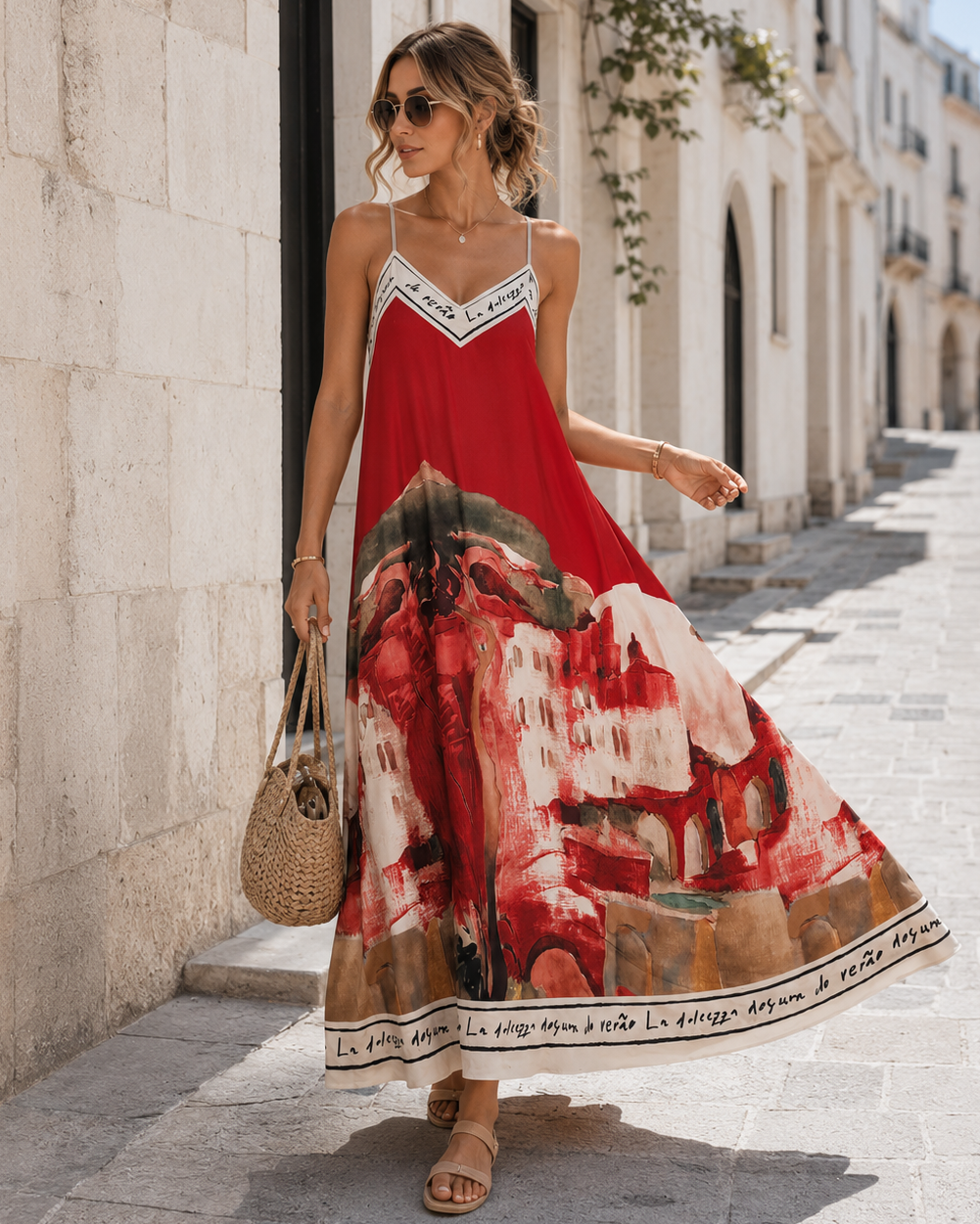 Lange jurk met print Eve Rood