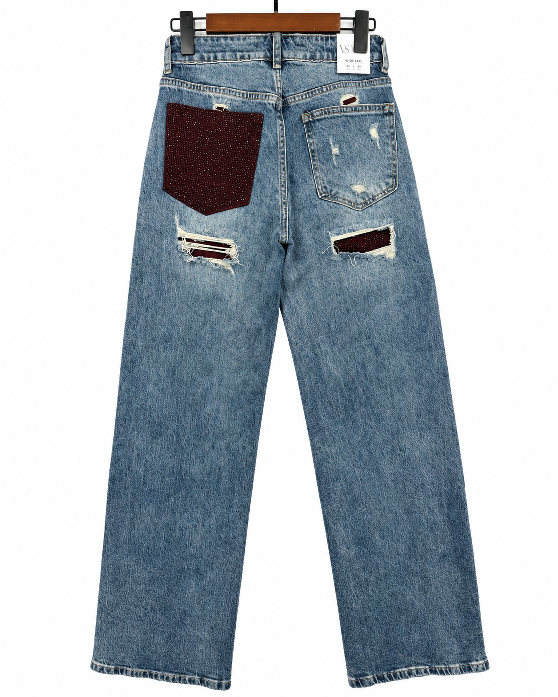 VS Miss | Wide leg jeans strass zak Savvy Donkerblauw