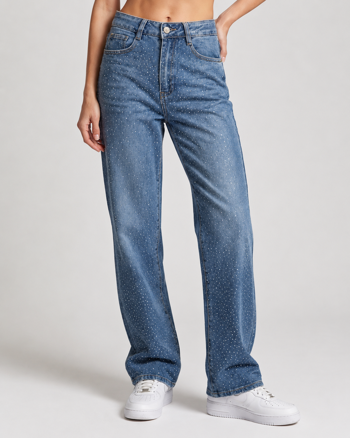 Laulia | Loose Straight jeans met strass Mila-11 Donkerblauw