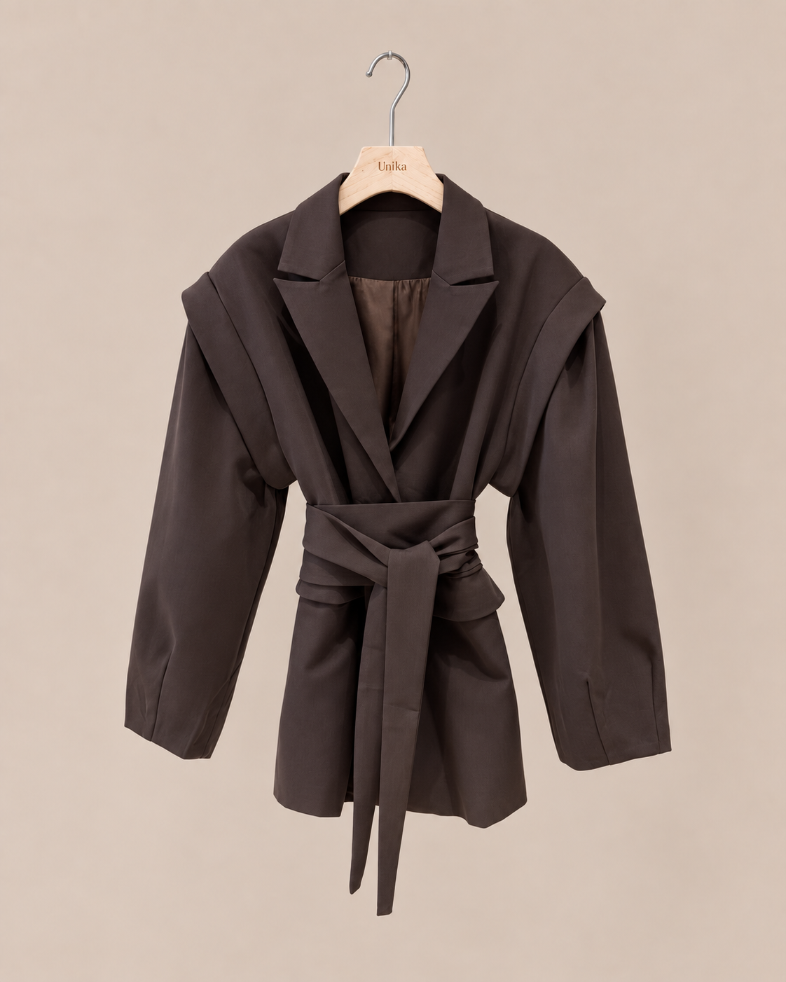 Blazer met shoudervulling en riem Lyv Donkerbruin