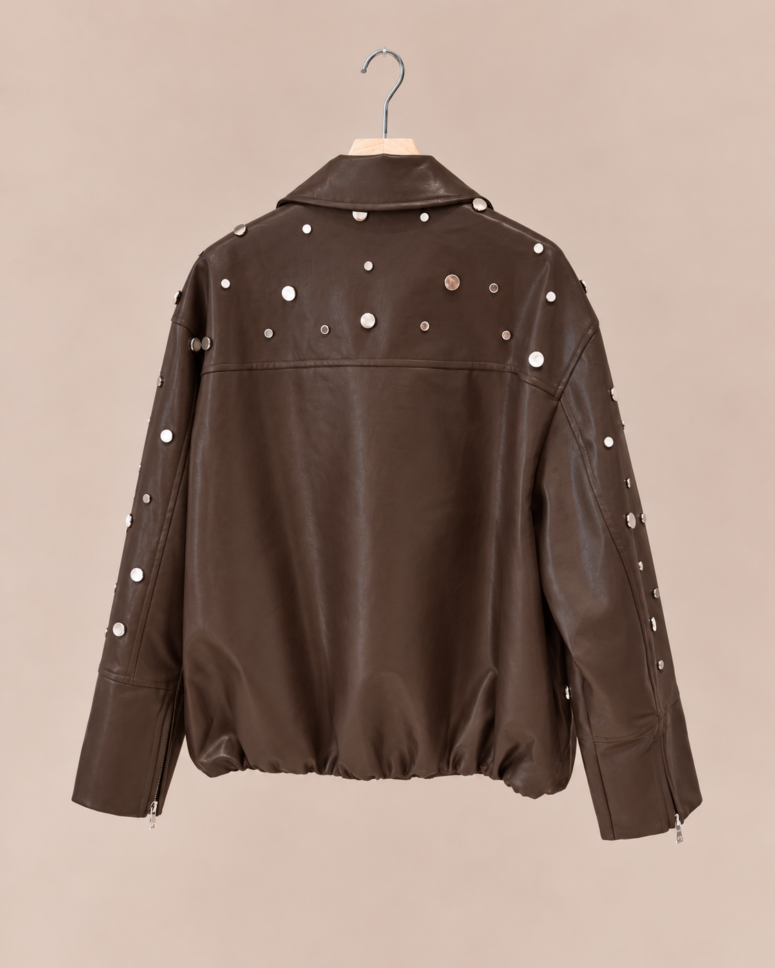 Leatherlook jacket met studs Noa Donkerbruin