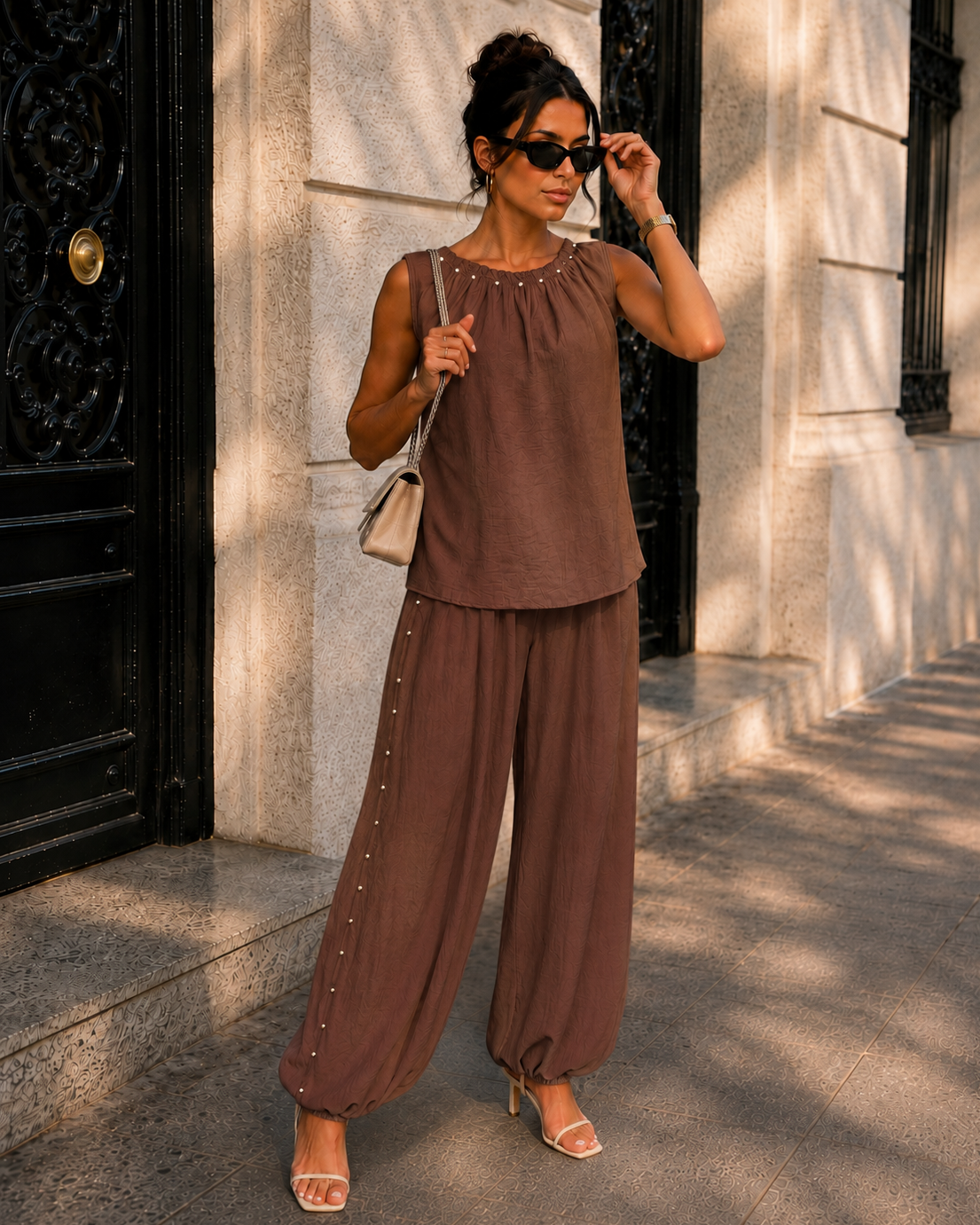 Co-ord set met studs Livia Bruin
