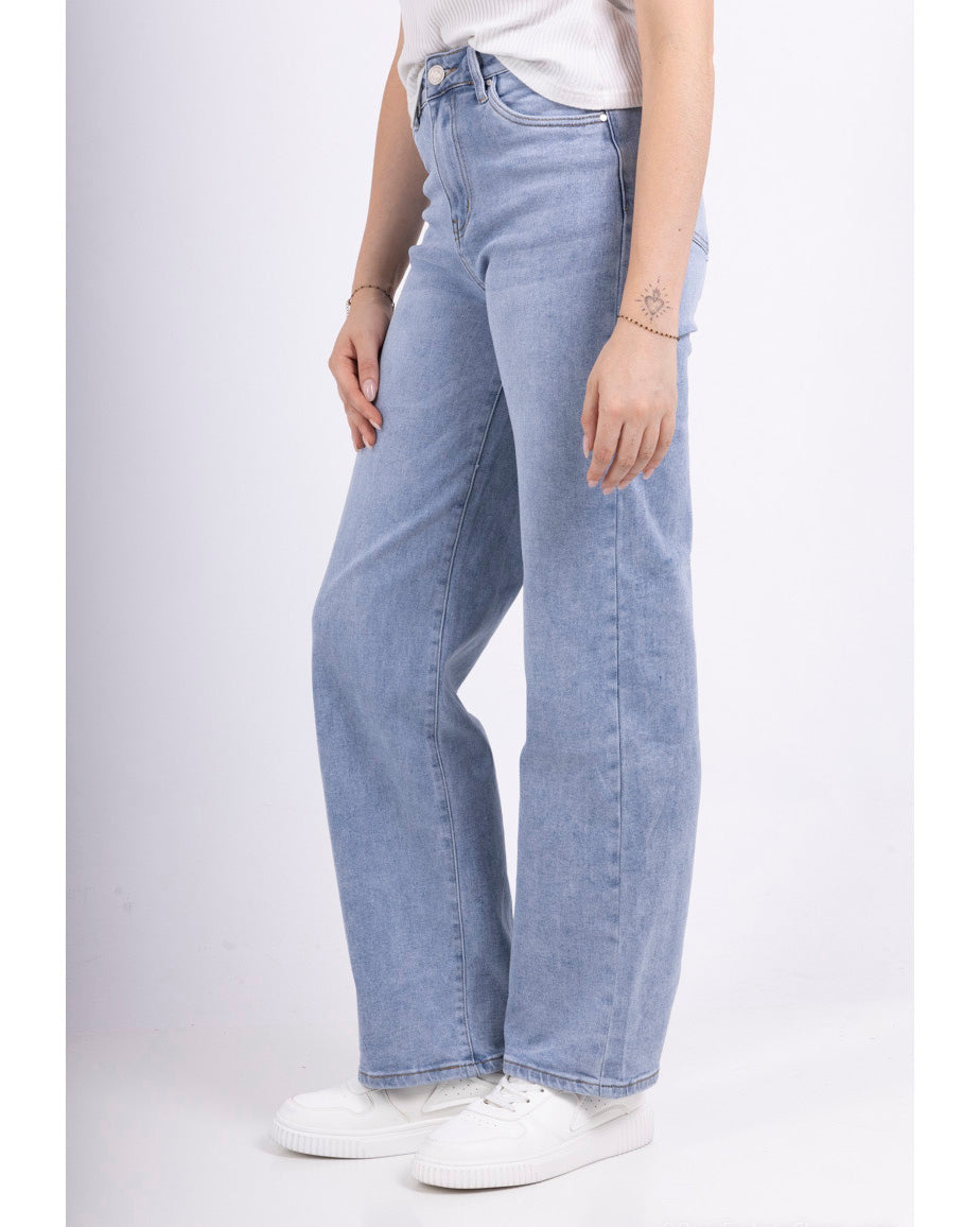 Trendy wide leg jeans dames lichtblauw plus size Goodies - zijkant