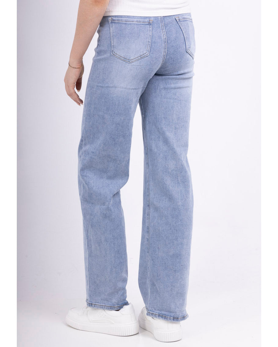 Trendy wide leg jeans dames lichtblauw plus size Goodies - achterkant