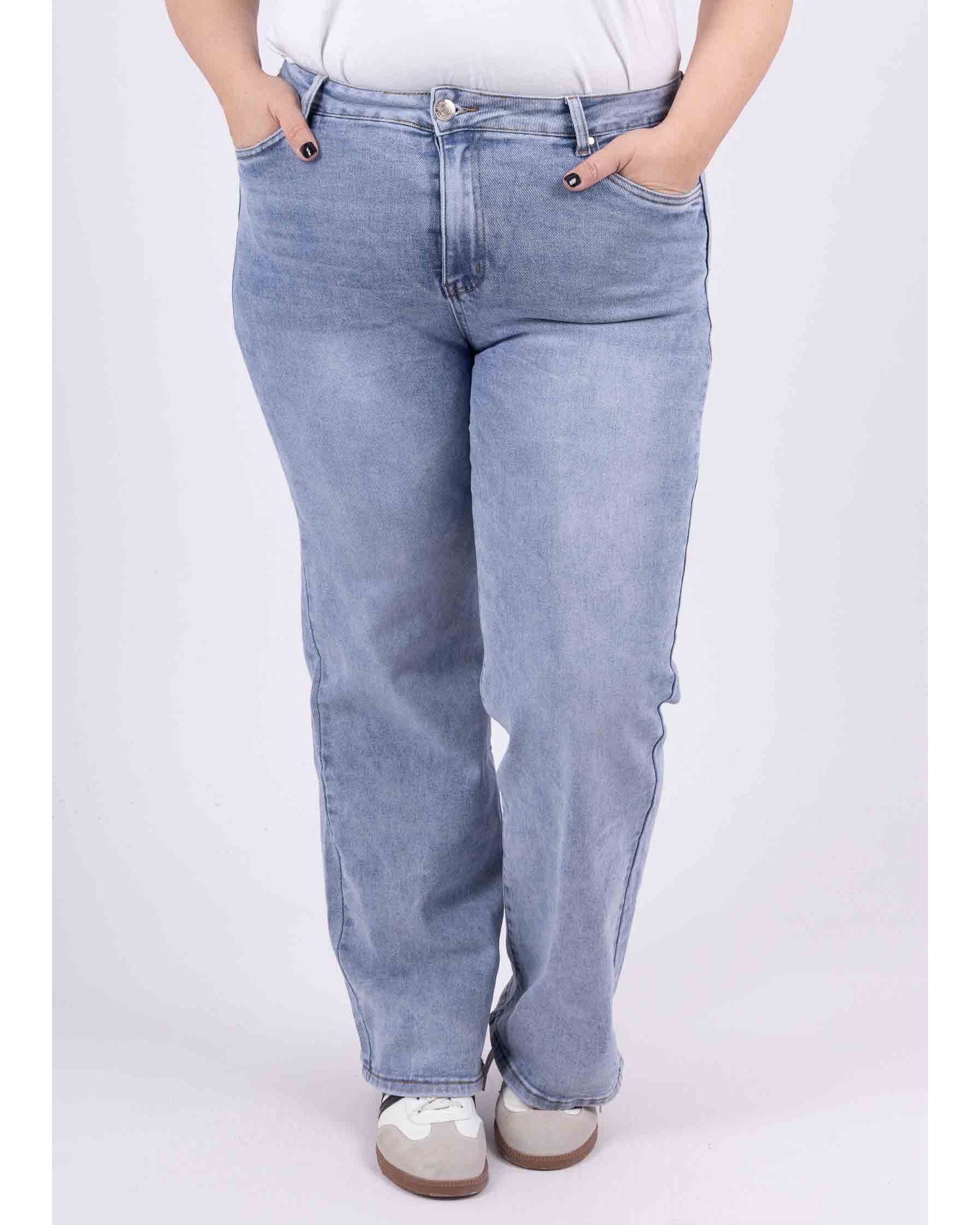 Trendy wide leg jeans dames lichtblauw plus size Goodies - voorkant plus
