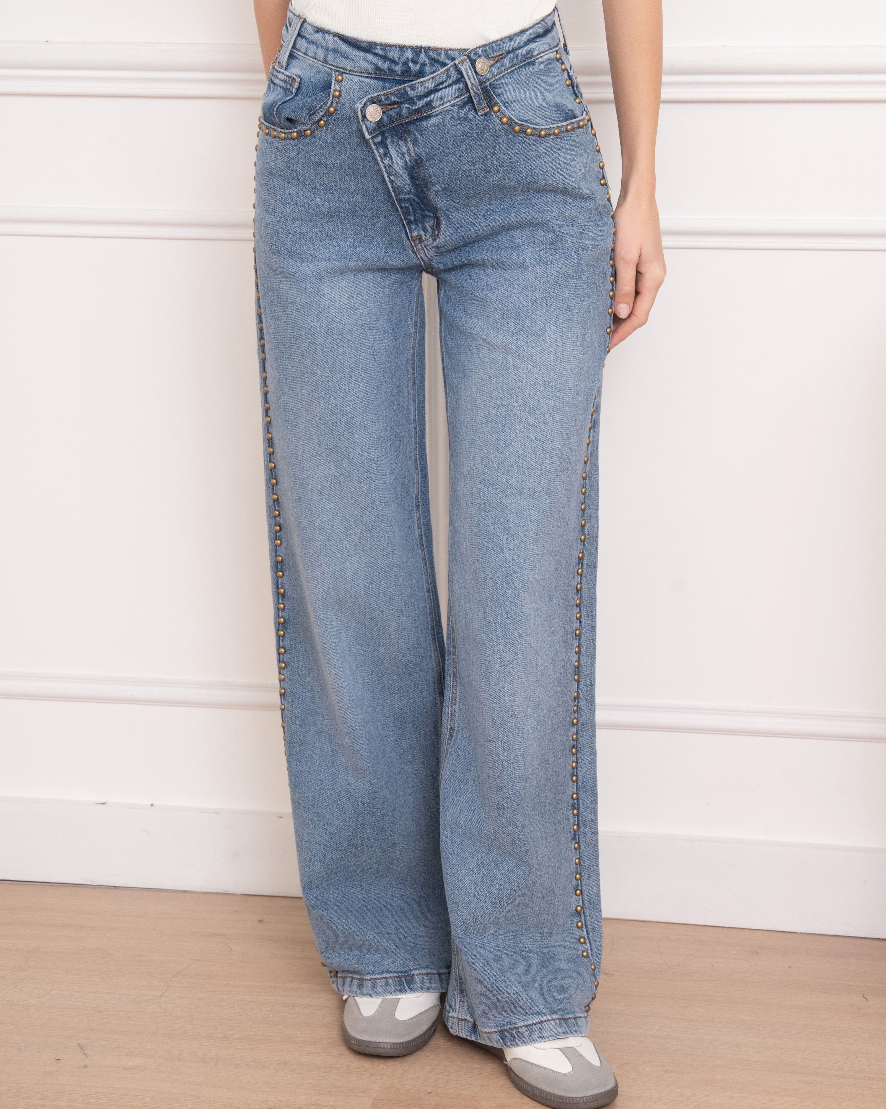 Trendy wide leg jeans dames met studs Twinkels Folyrose
