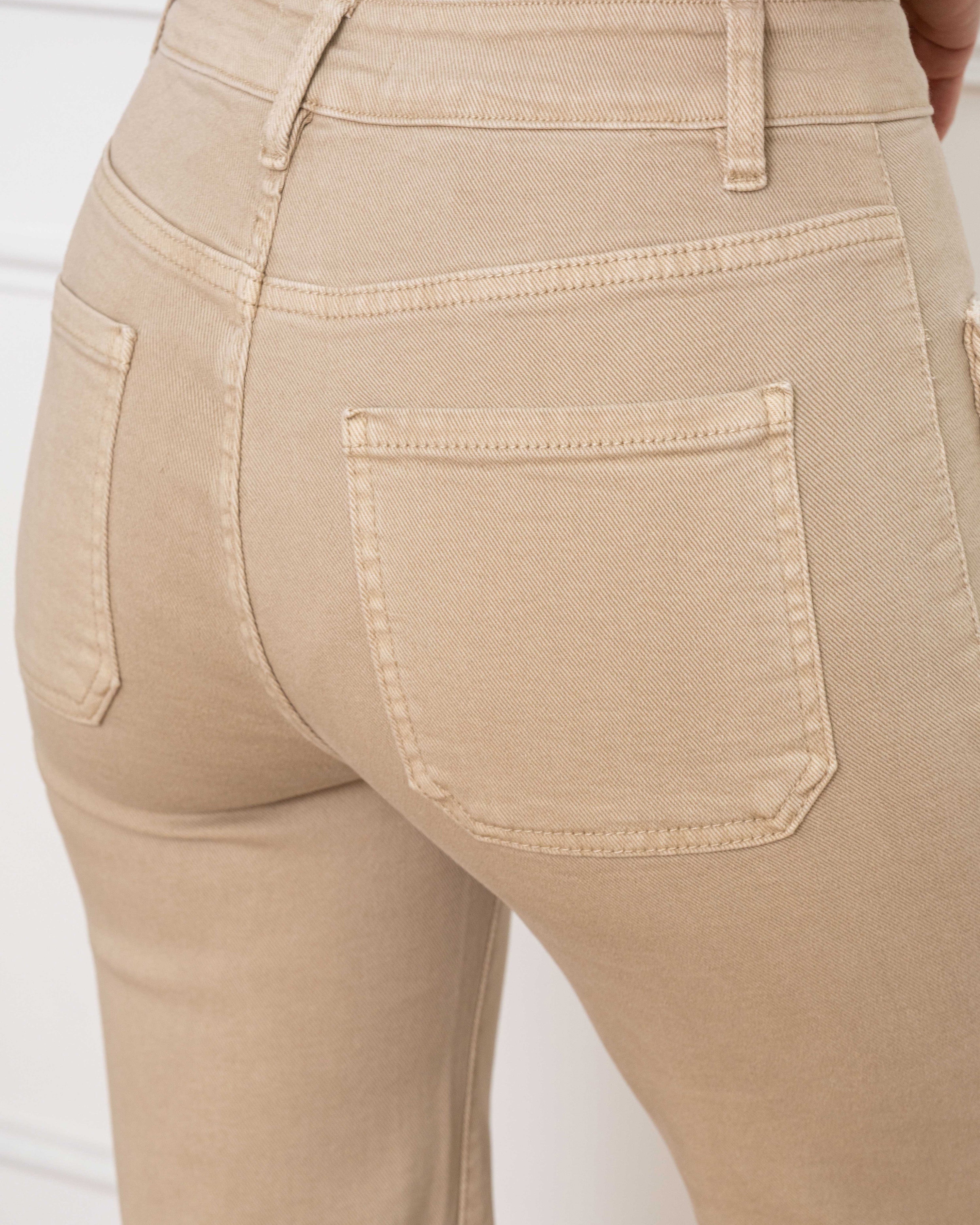 Folyrose wide leg jeans zandkleur met gevlochten zakken dames - achterkant detail