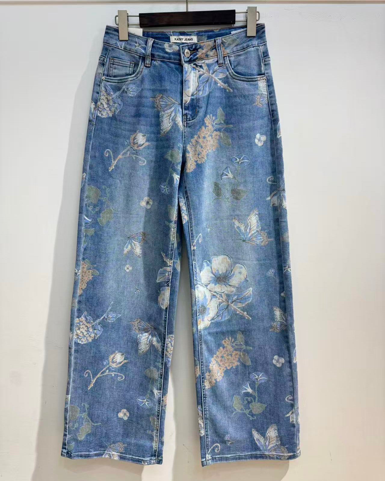 Kathy jeans | Wide leg jeans Flowers Blauw