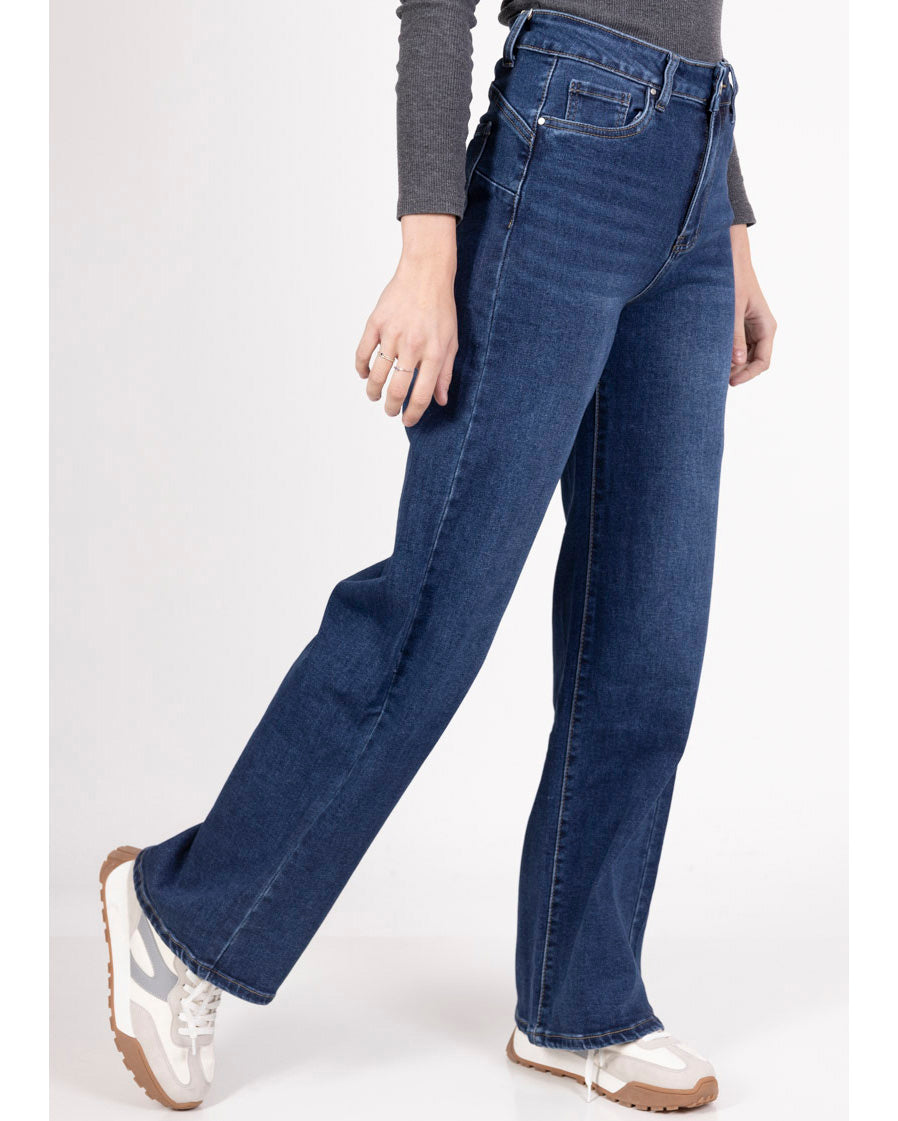 Goodies wide leg jeans dames donkerblauw voorkant - zijkant