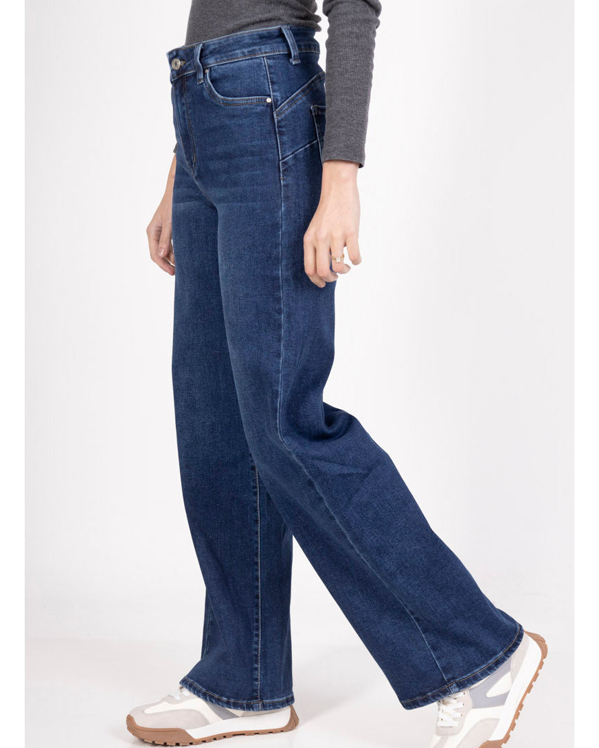 Goodies wide leg jeans dames donkerblauw voorkant - zijkant 2