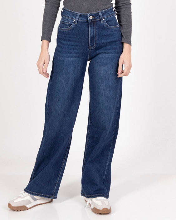 Goodies wide leg jeans dames donkerblauw voorkant - voorkant