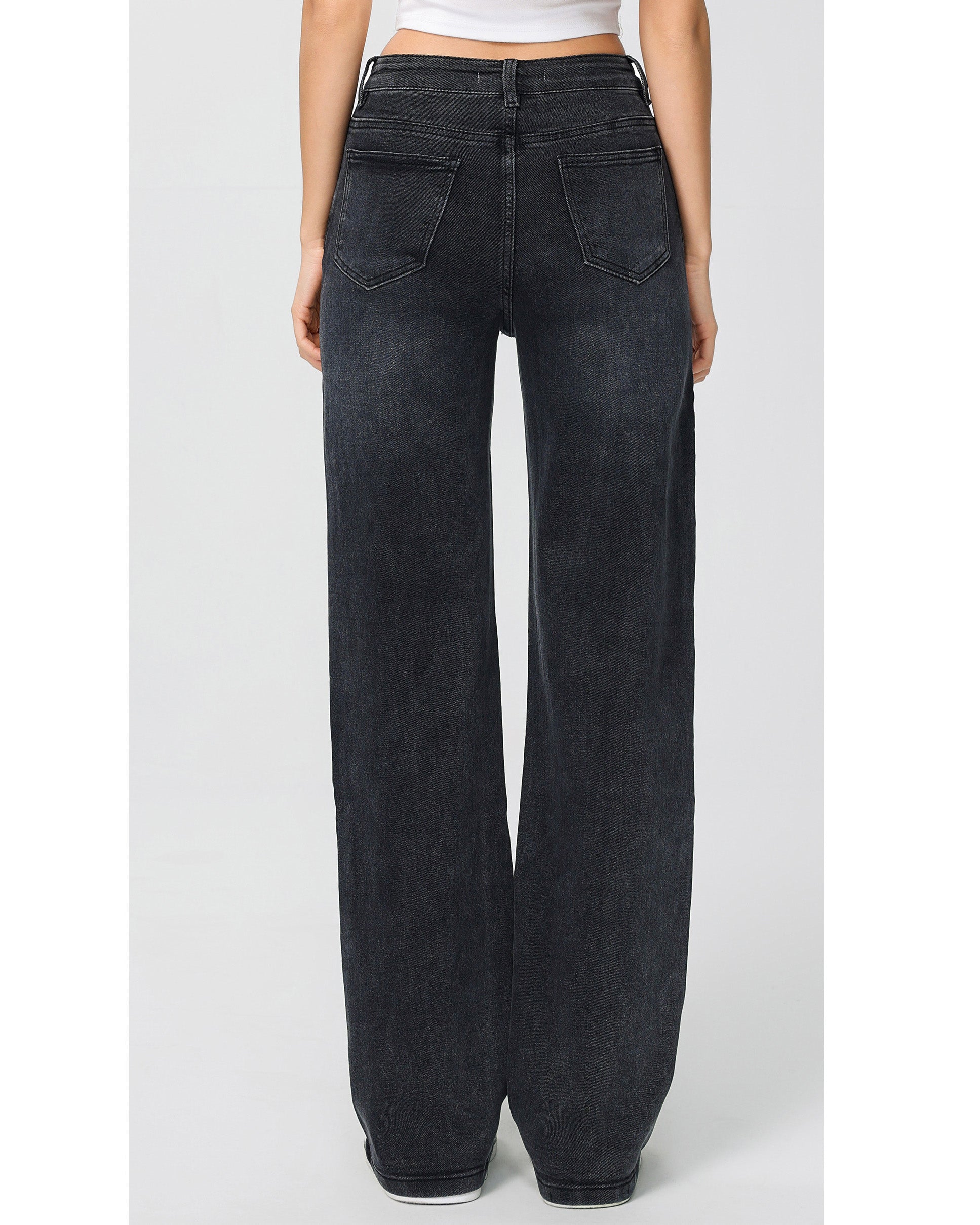 Hello Miss donkergrijze wide leg jeans dames achterkant