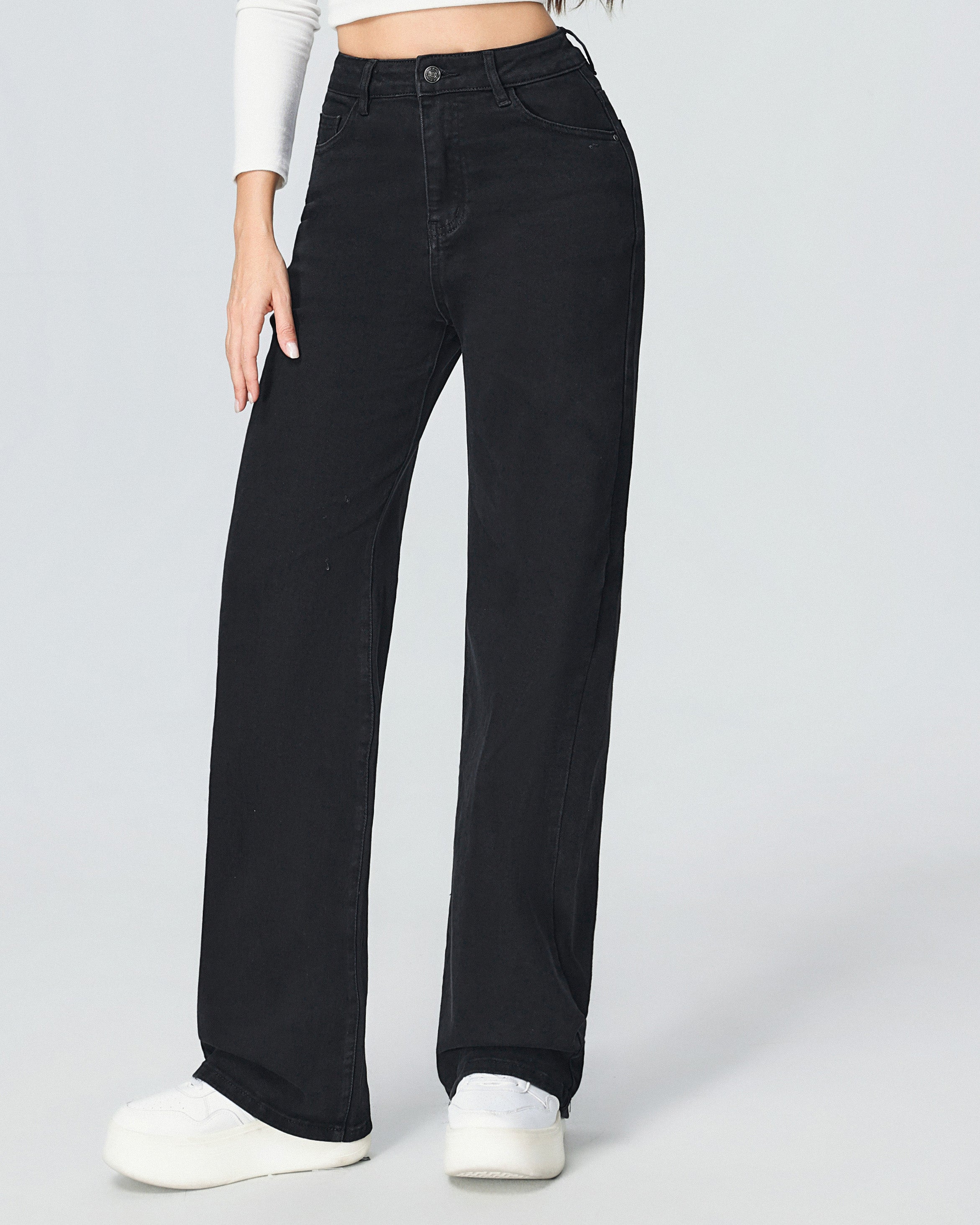 Wide leg jeans zwart super stretch maat 38 tot 48 - voorkant 2