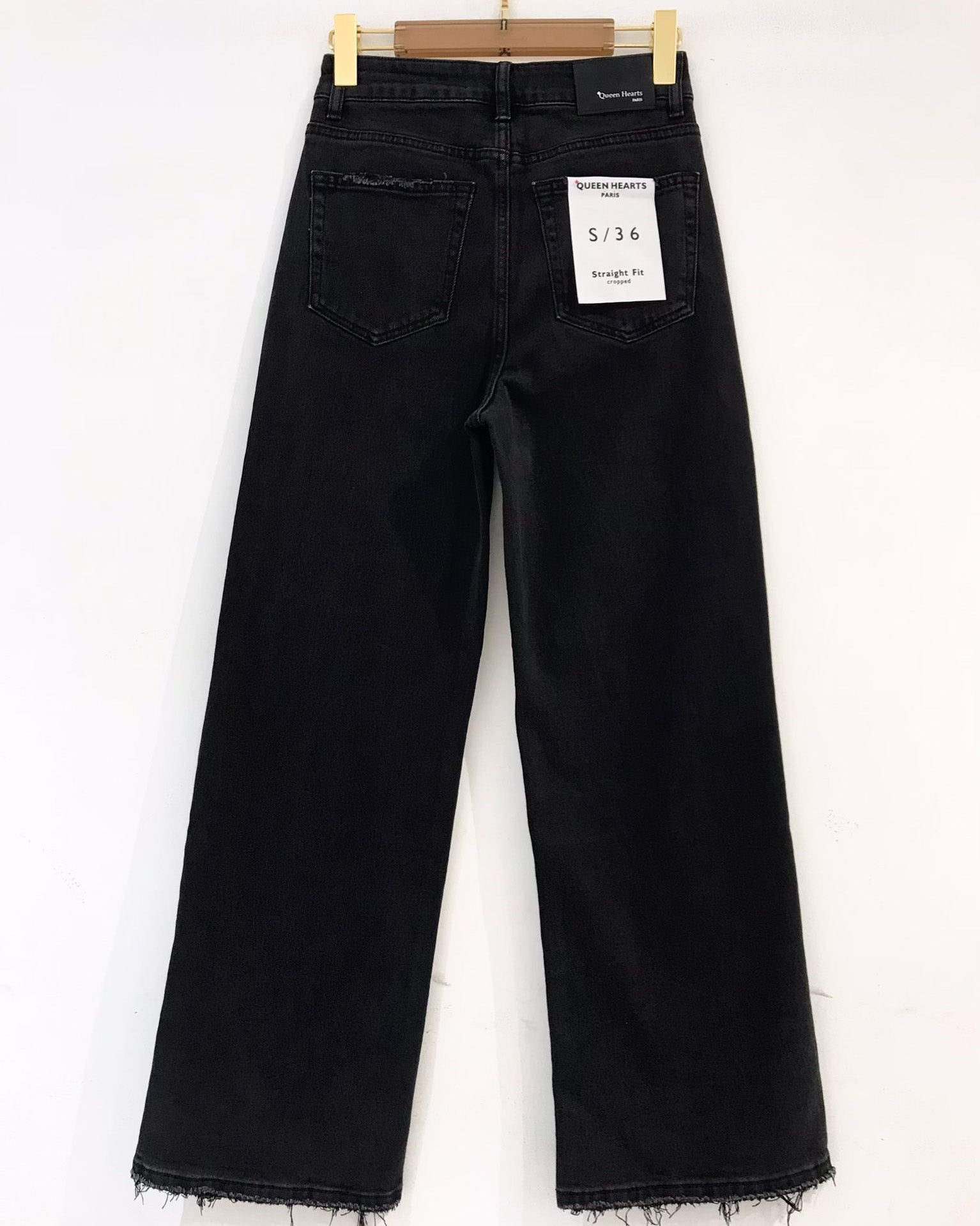 Queen Hearts | Wide leg, Straight jeans Miles-5 Zwart