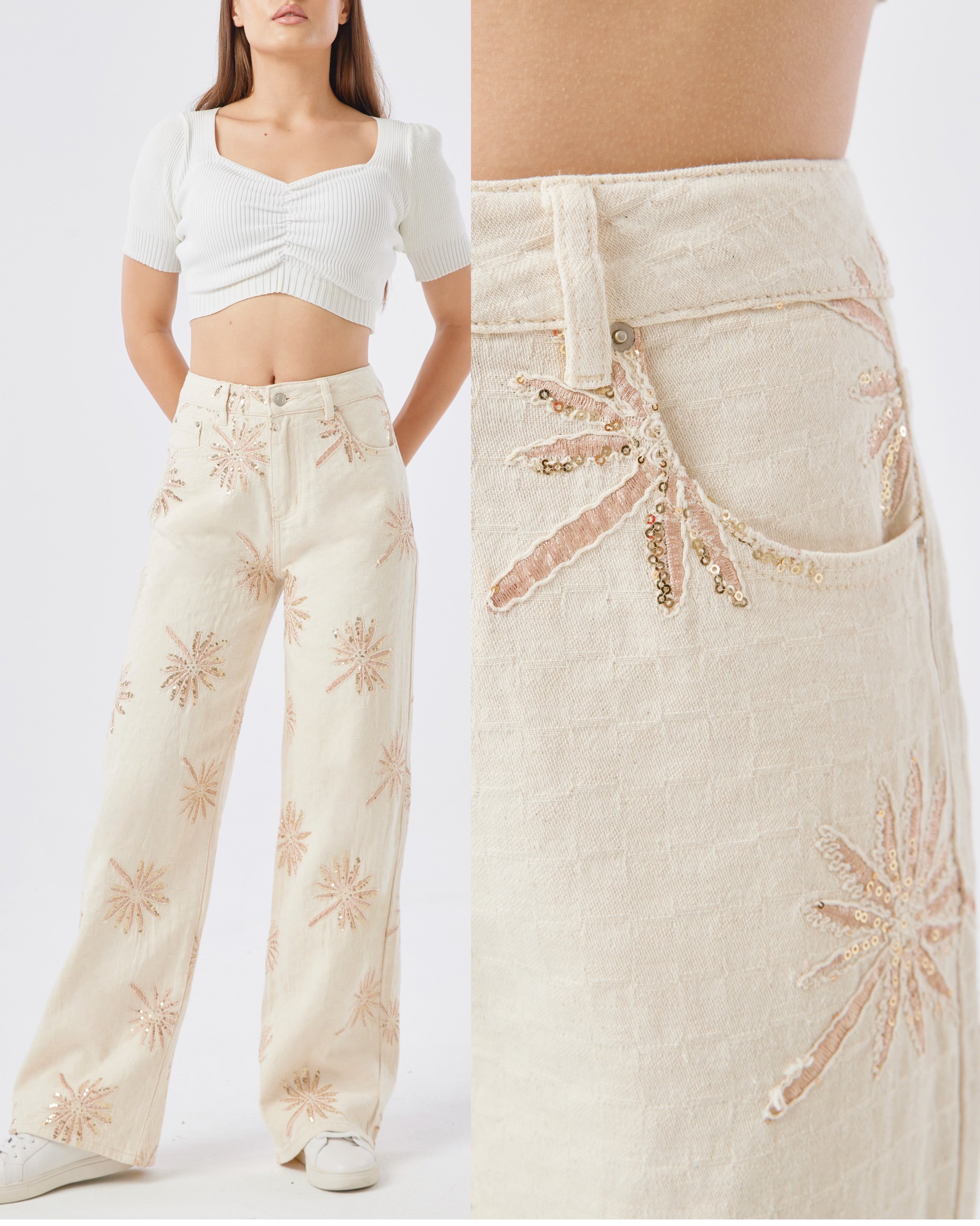 Laulia | Wide leg jeans Flora-60 Beige