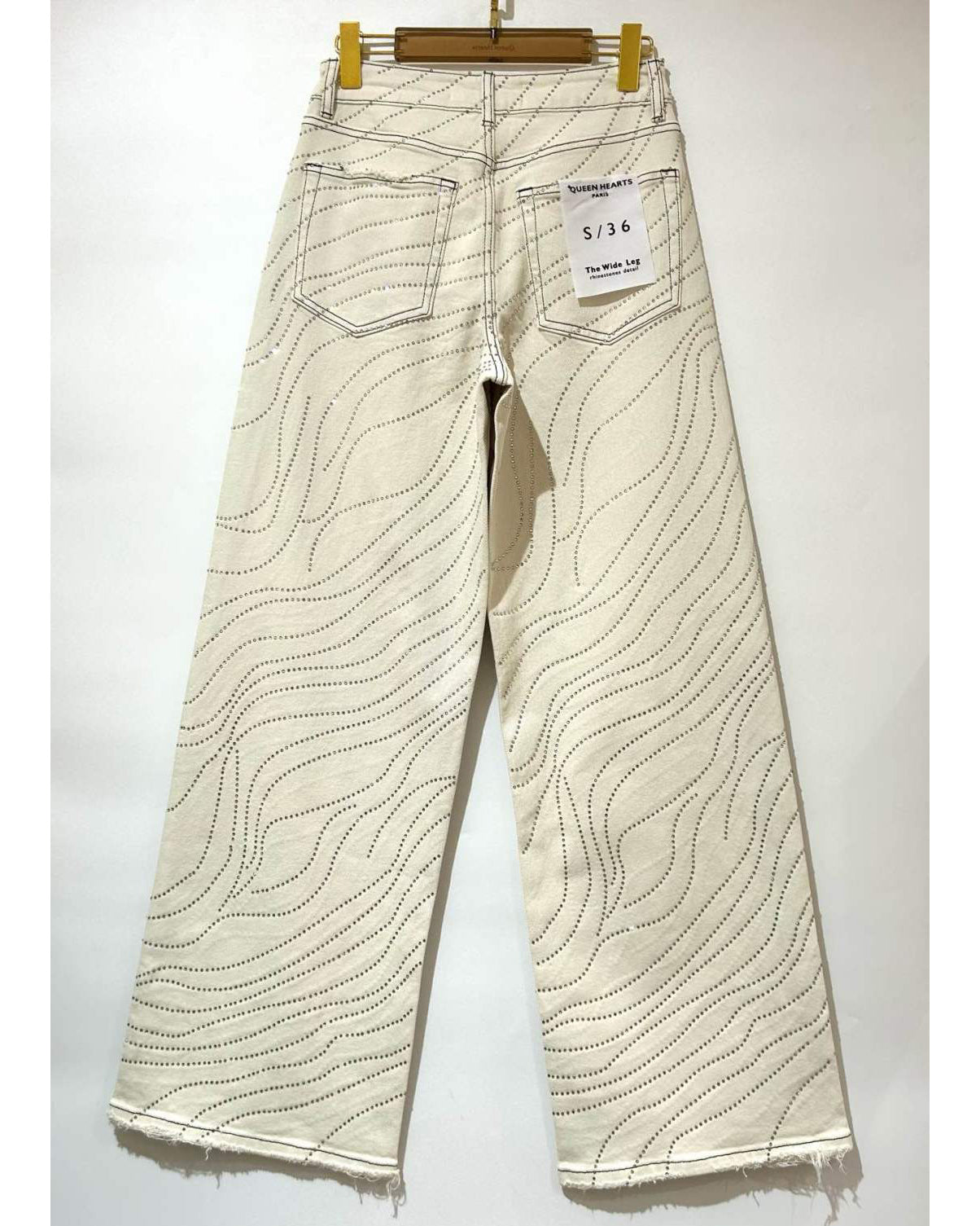 Queen Hearts | Wide leg jeans strass Lore-K Beige