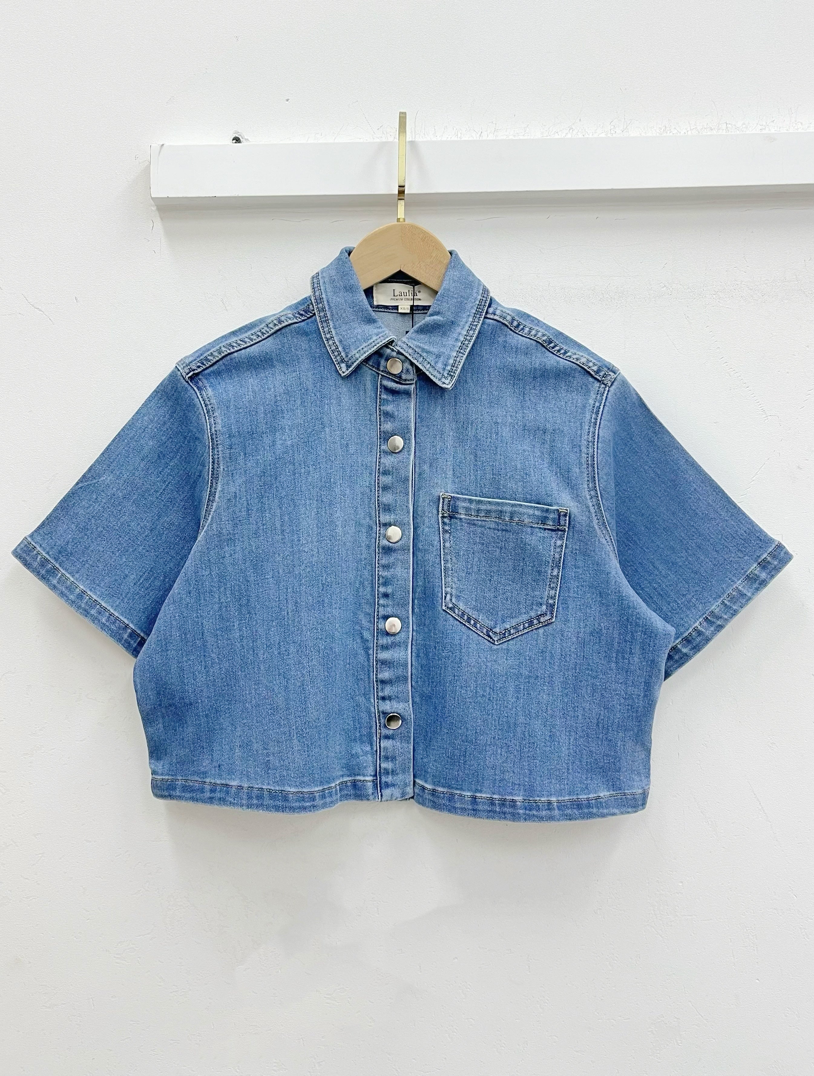 Laulia | Spijkerblouse kortvallend Nina Blauw