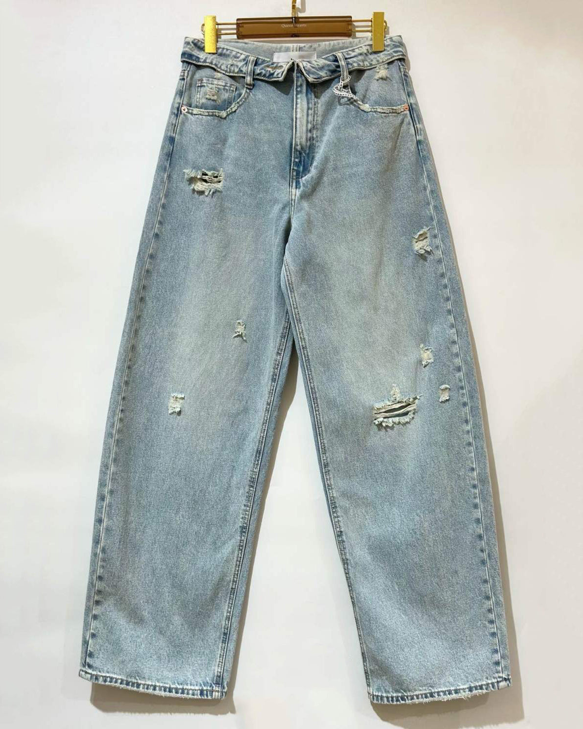 Queen Hearts | Baggy wide leg jeans met omslag Deb Lichtblauw