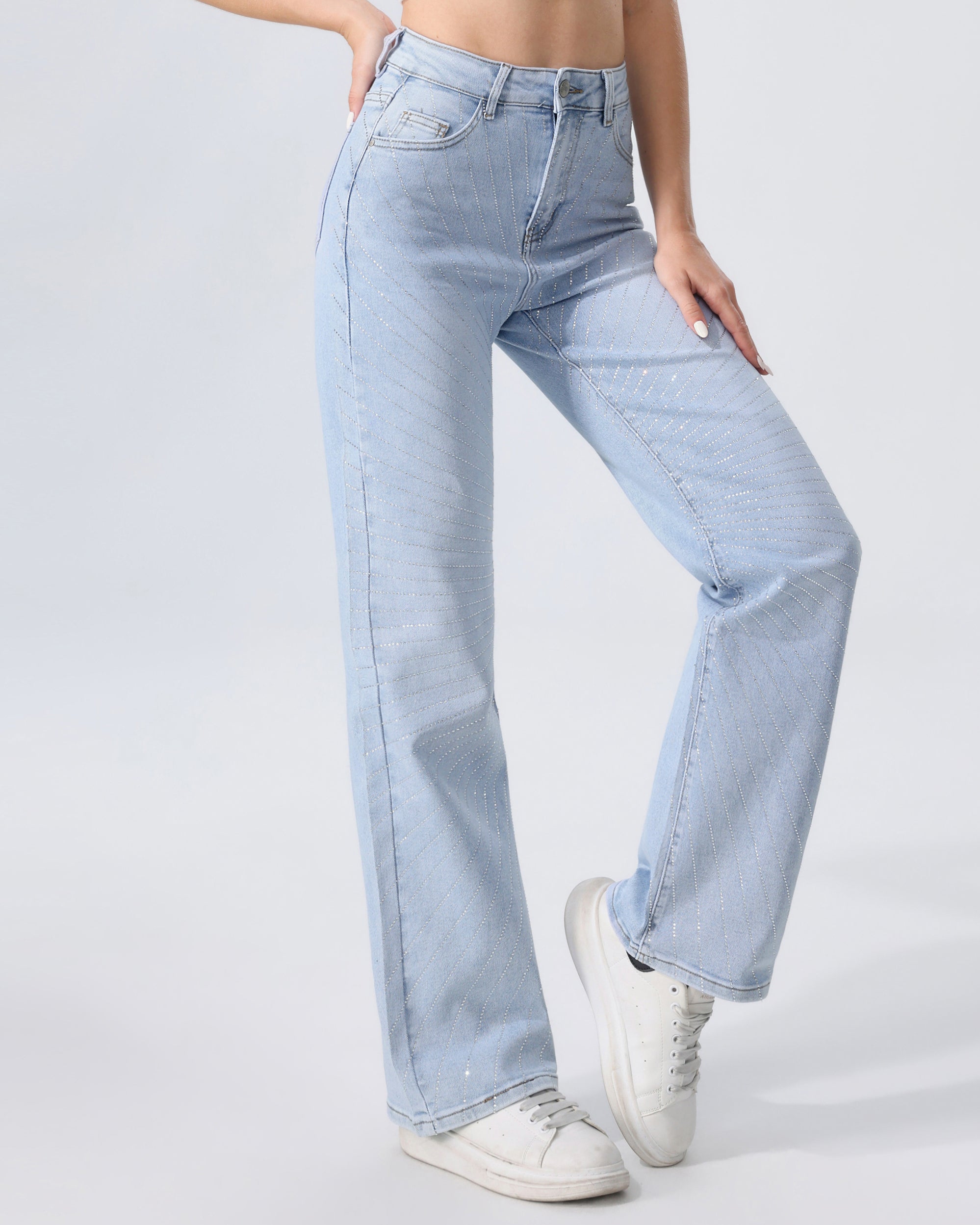 Hello Miss | Wide leg jeans strass Suzey Lichtblauw
