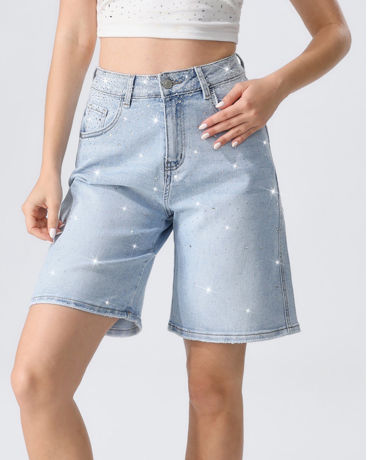 Hello Miss | Bermuda met stras Mel Blauw