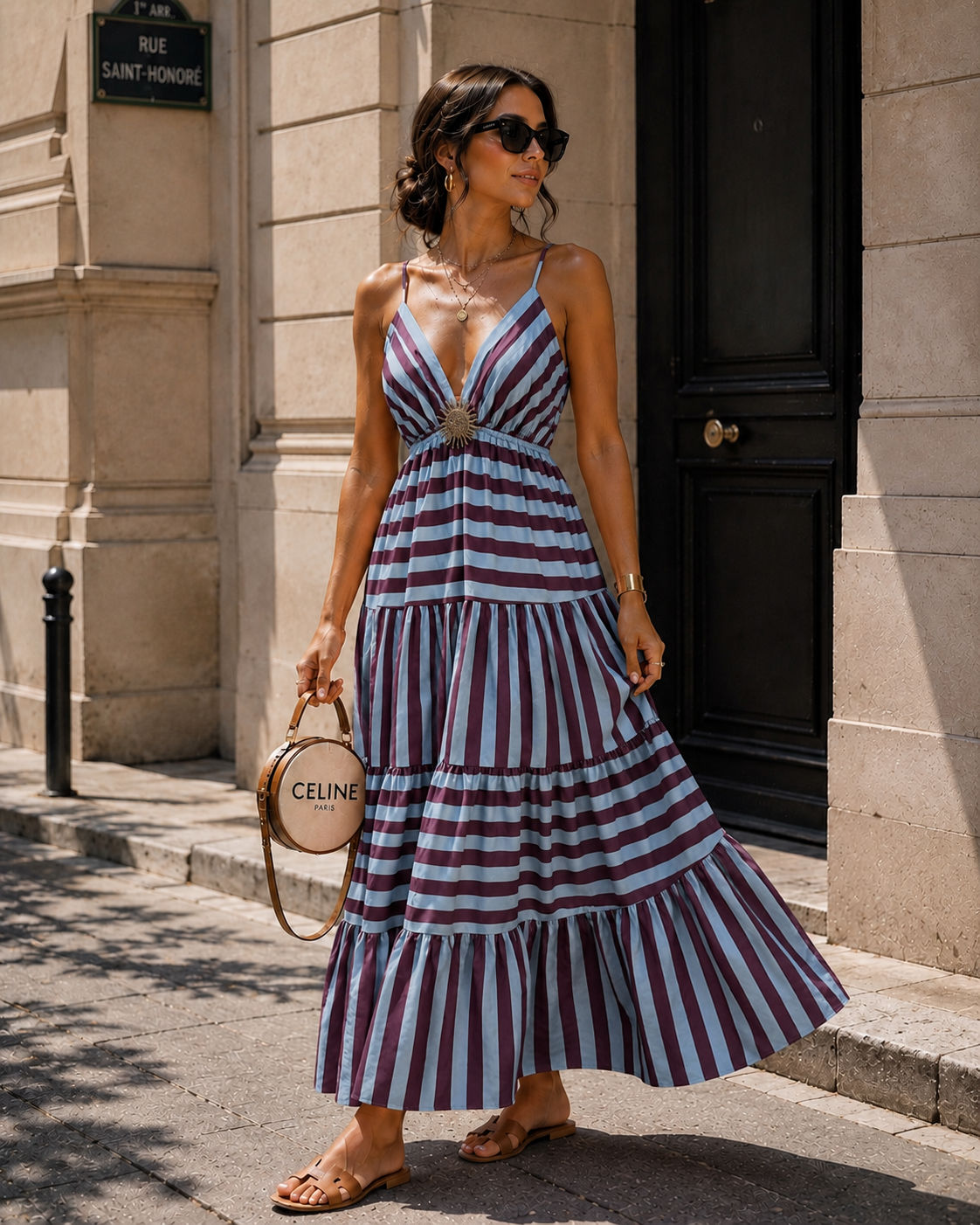 Gestreepte maxi jurk Elin Blauw/ Bordeaux