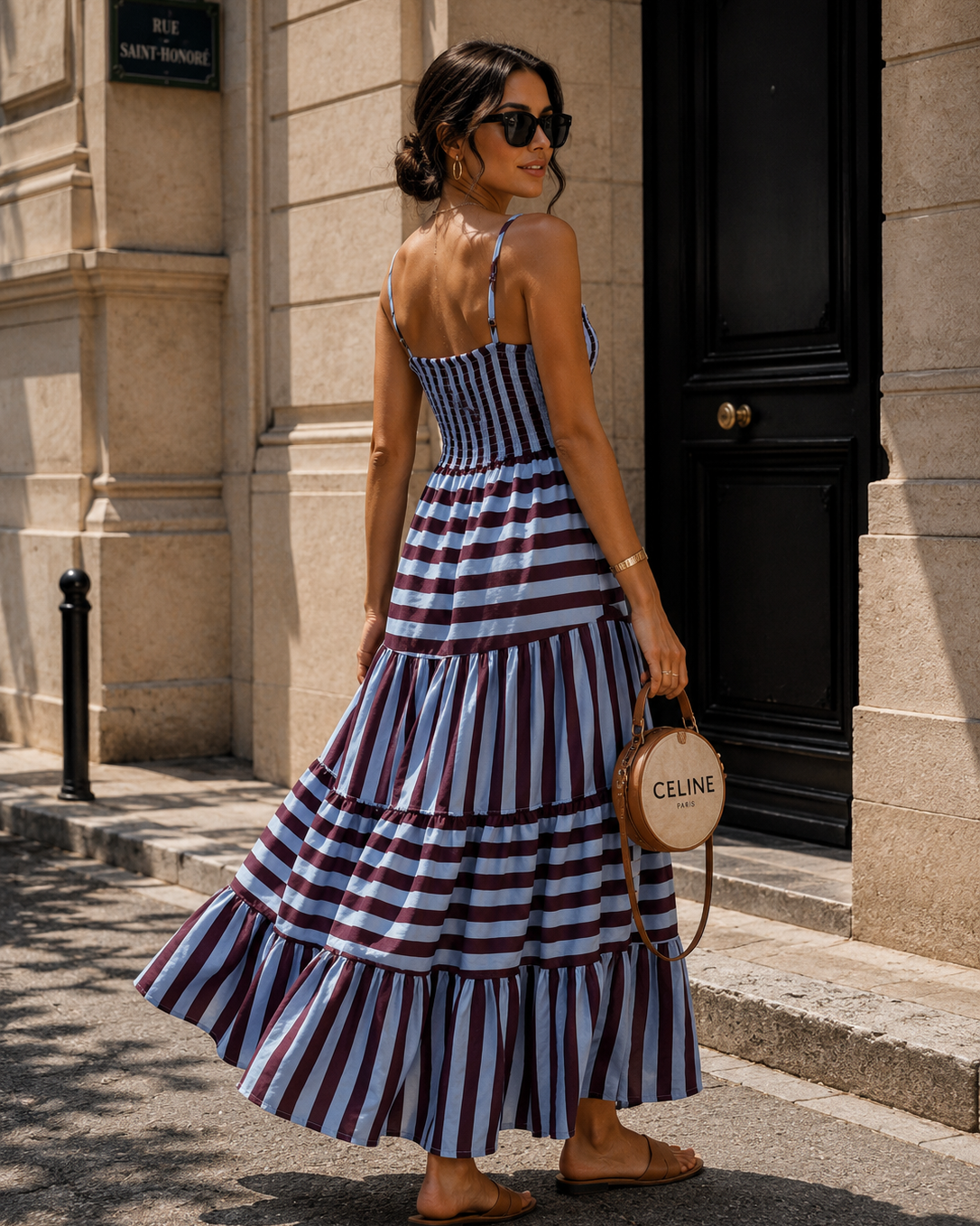 Gestreepte maxi jurk Elin Blauw/ Bordeaux