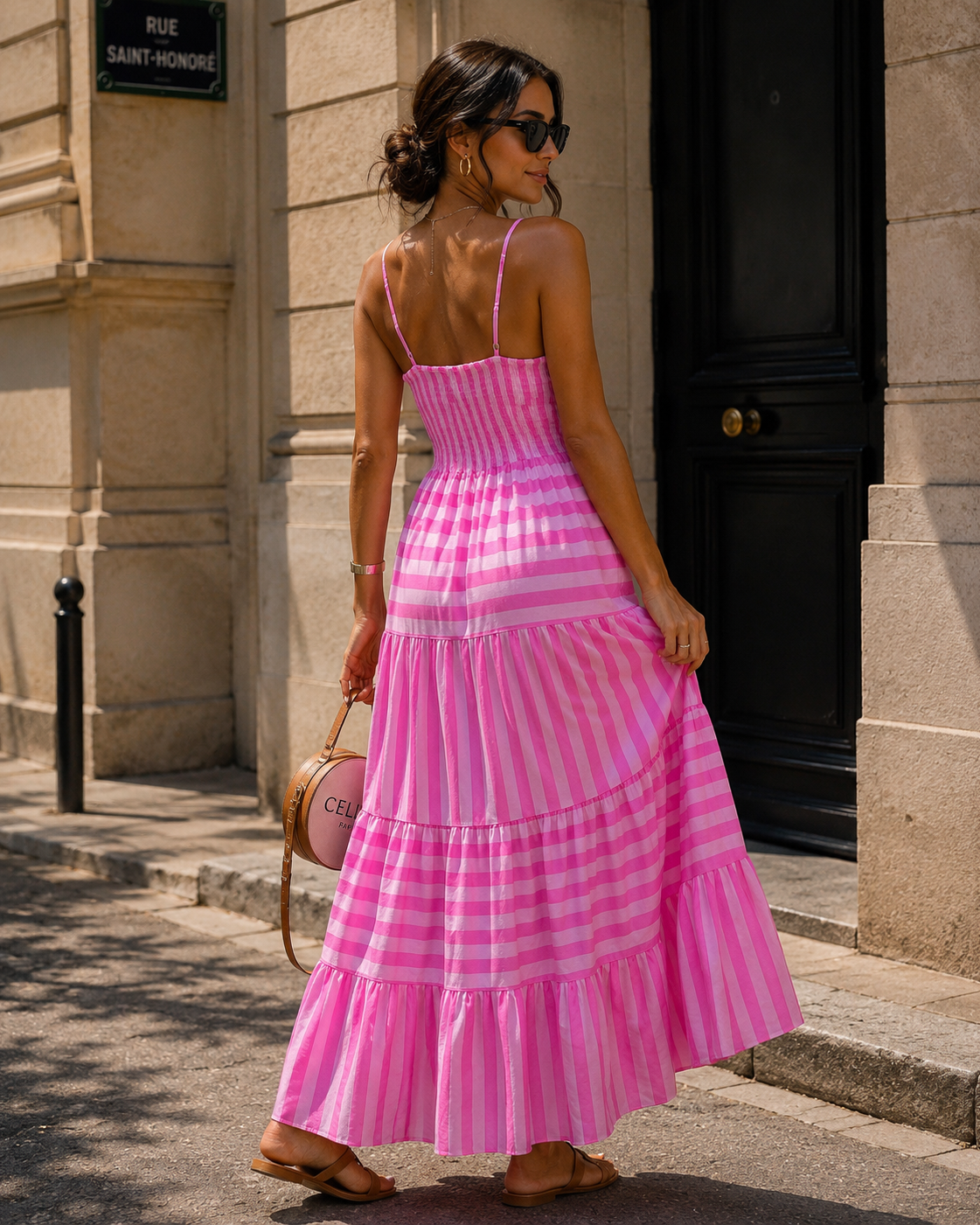 Gestreepte maxi jurk Elin Fuchsia