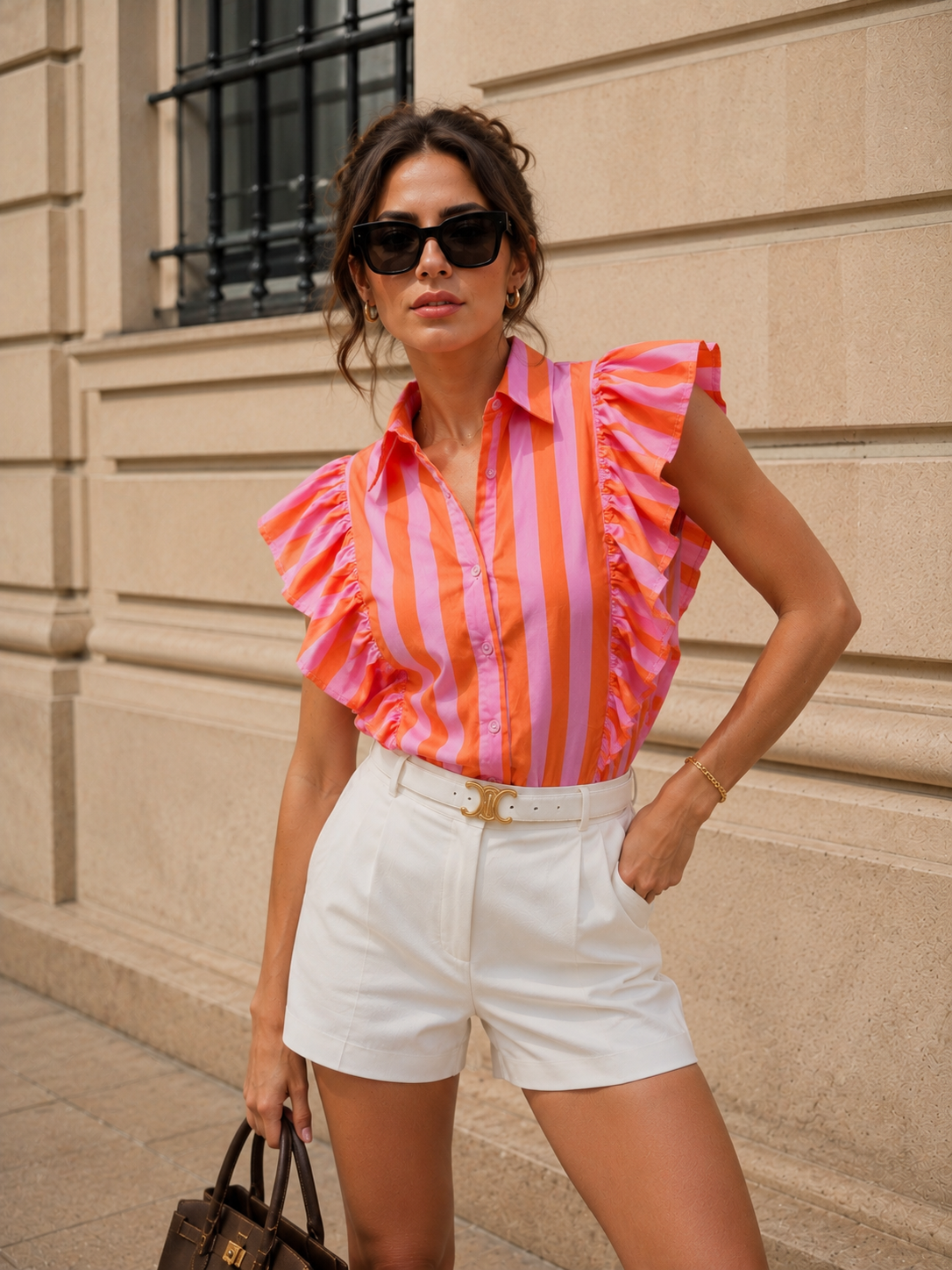 Gestreepte blouse Maris Oranje