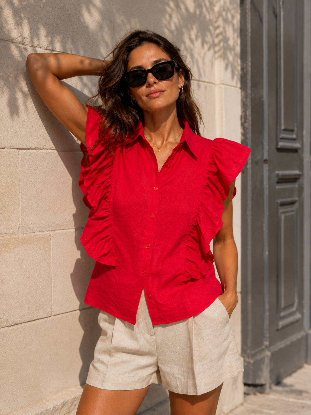 Effen blouse Marly Rood