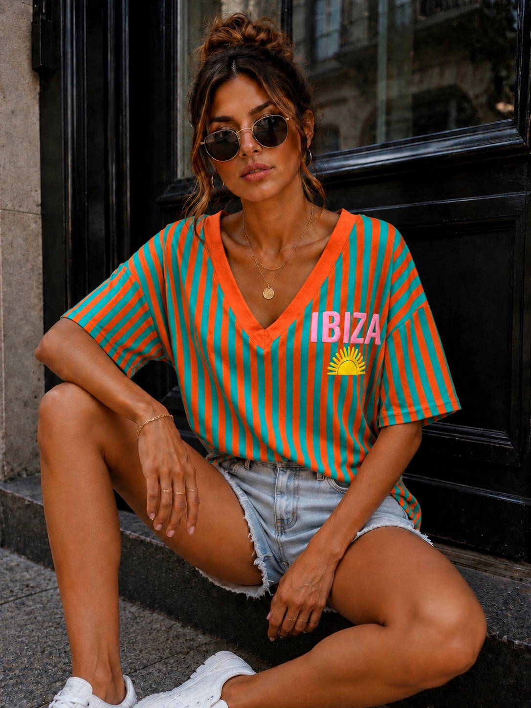 T-shirt V-hals Ibiza Oranje