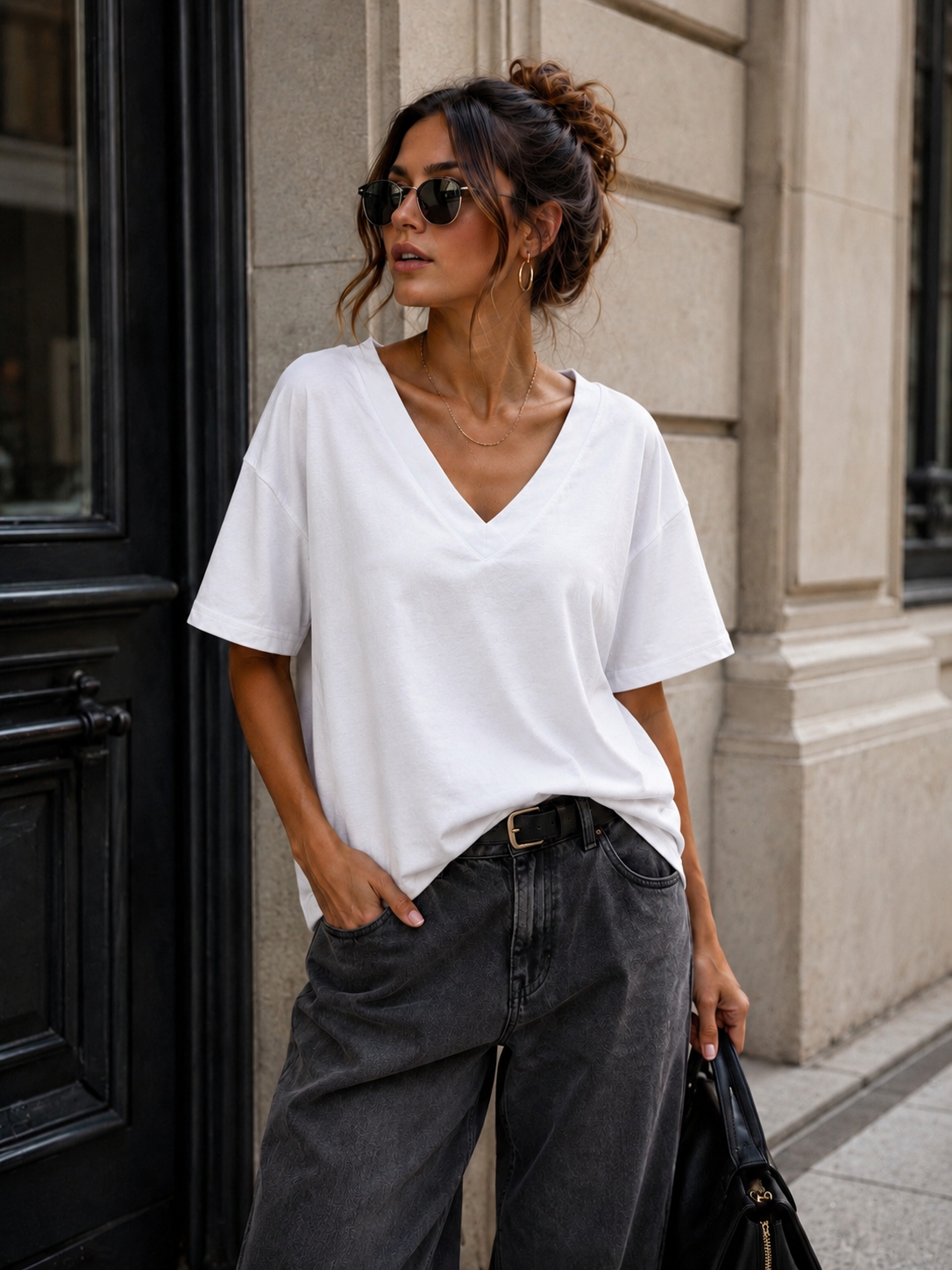 Basic T-shirt V-hals Milly Wit