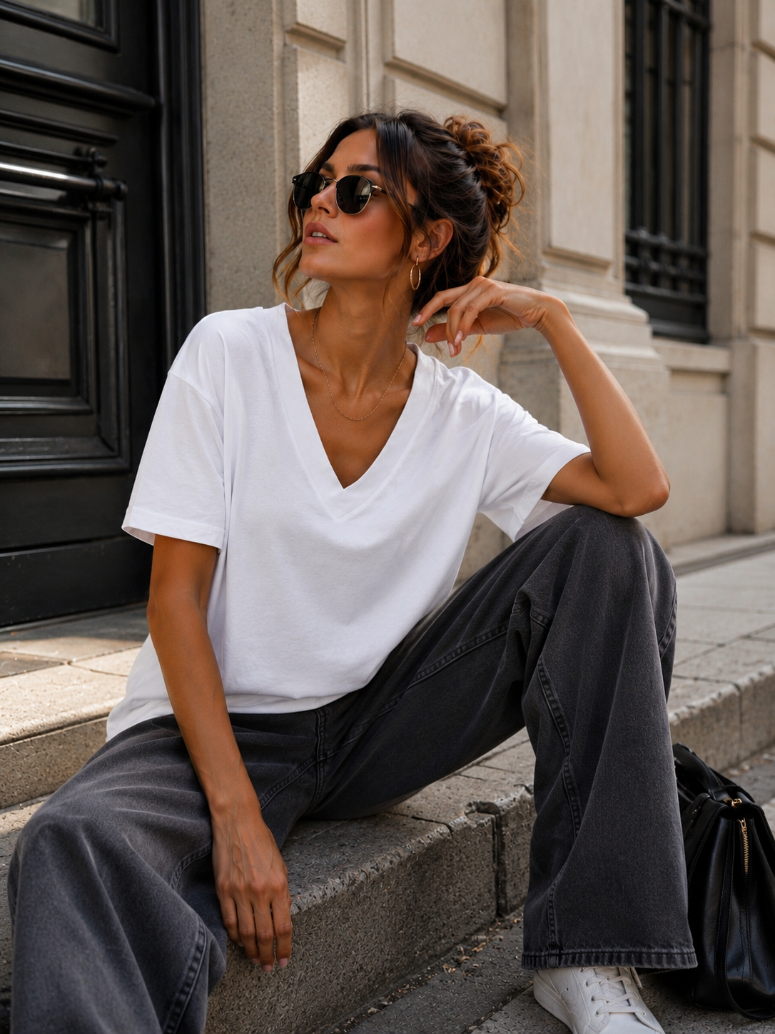 Basic T-shirt V-hals Milly Wit