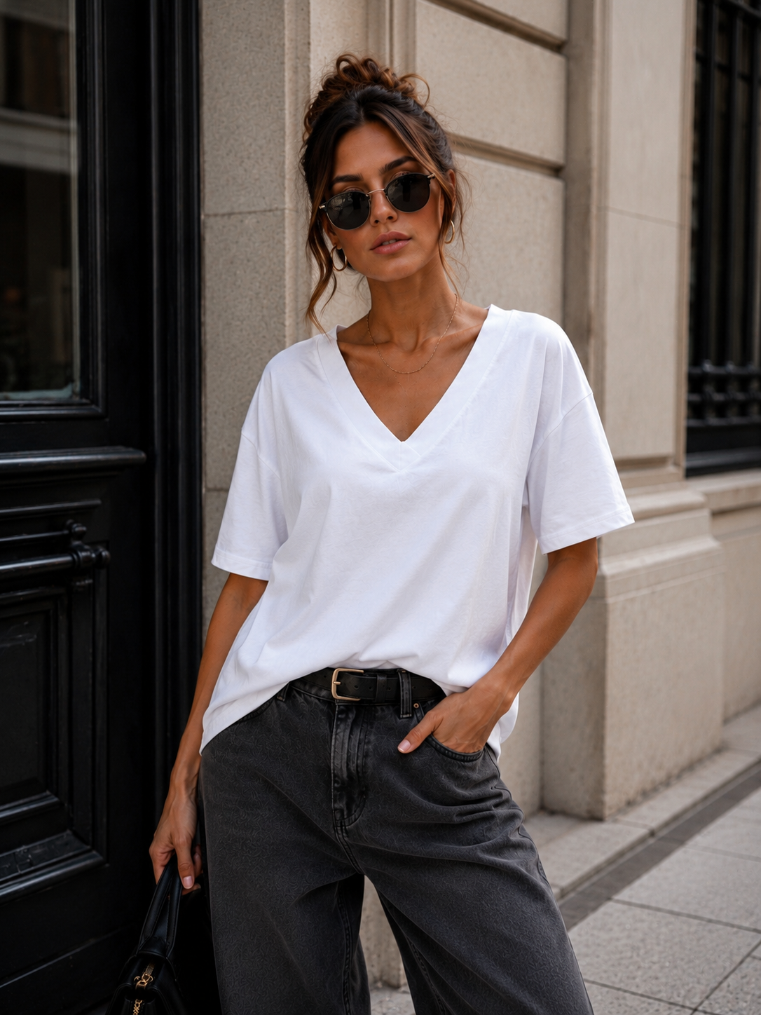 Basic T-shirt V-hals Milly Wit