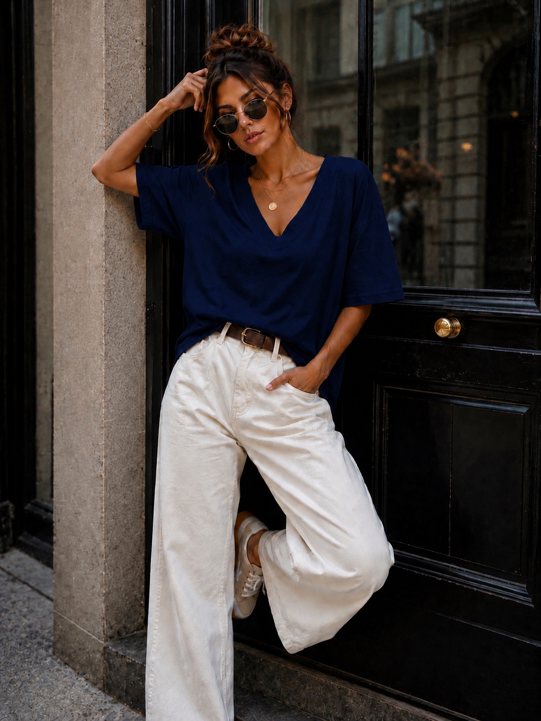Basic T-shirt V-hals Milly Donkerblauw