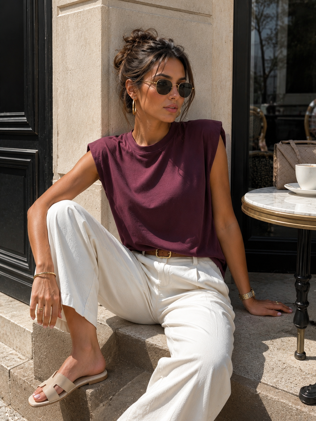 Ronde hals top Dettie Aubergine