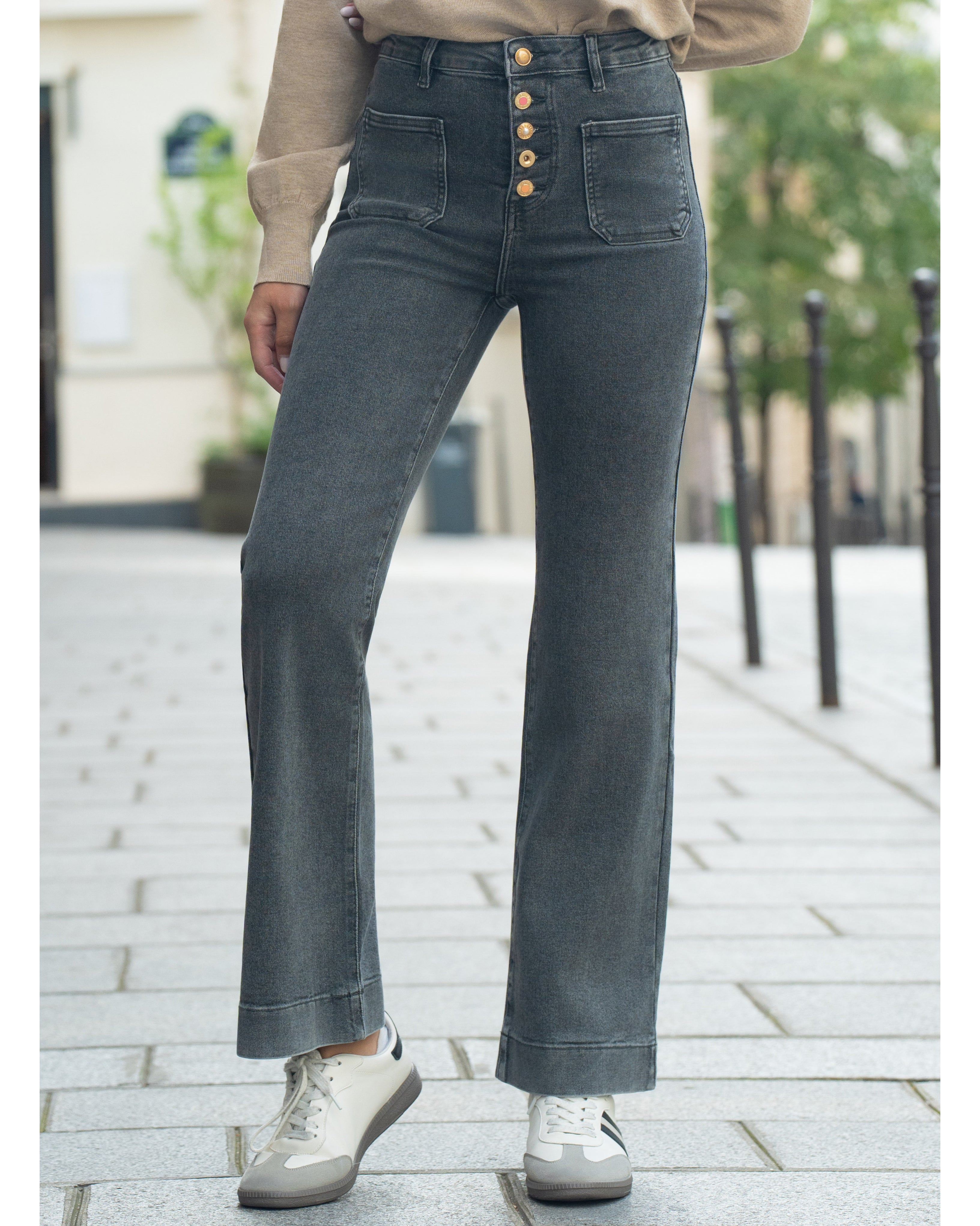 Folyrose | Wide leg jeans Mika-S2 Donkergrijs
