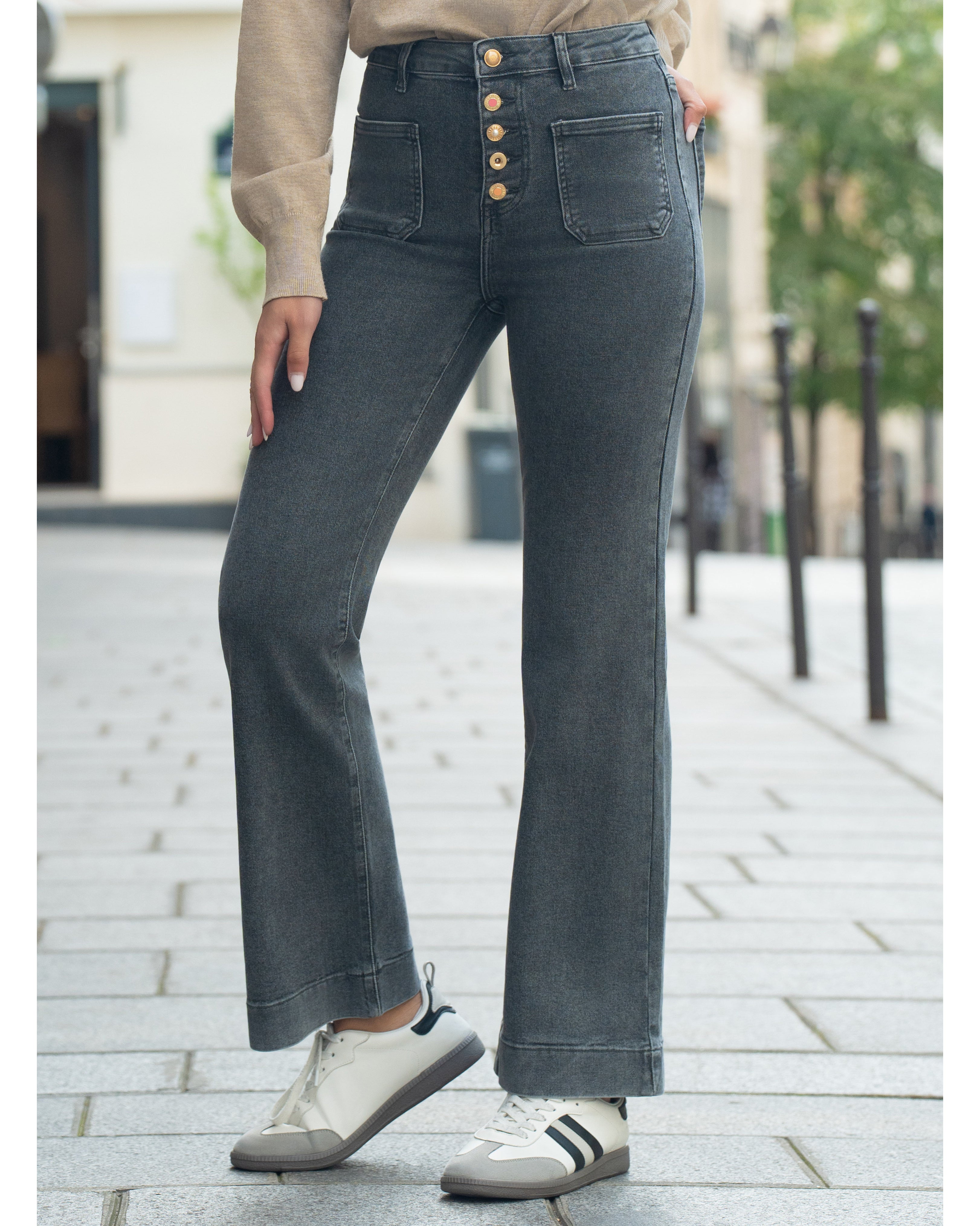 Folyrose | Wide leg jeans Mika-S2 Donkergrijs