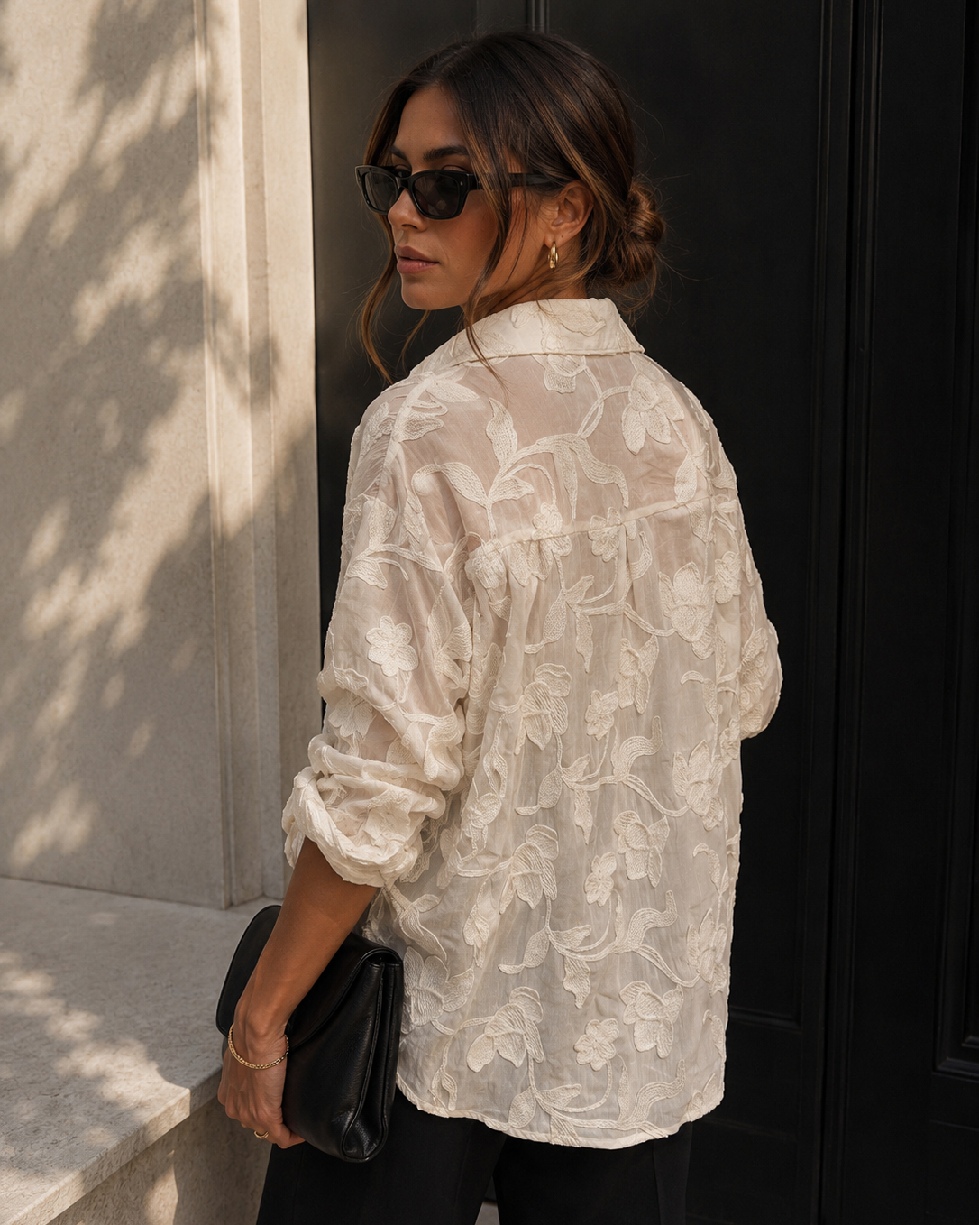Blouse met bloemen Eef Beige