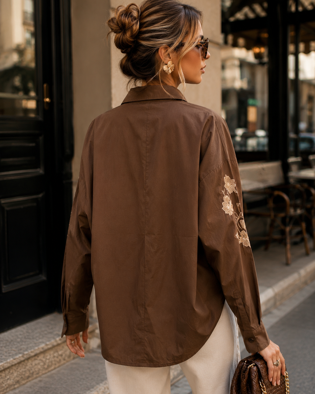 Blouse met bloemen Grace Bruin