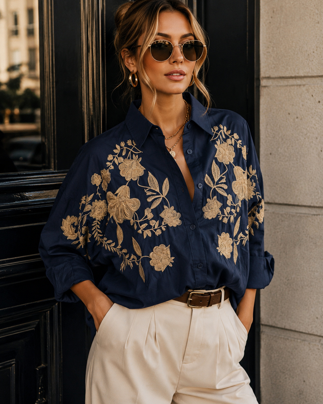 Blouse met bloemen Grace Blauw