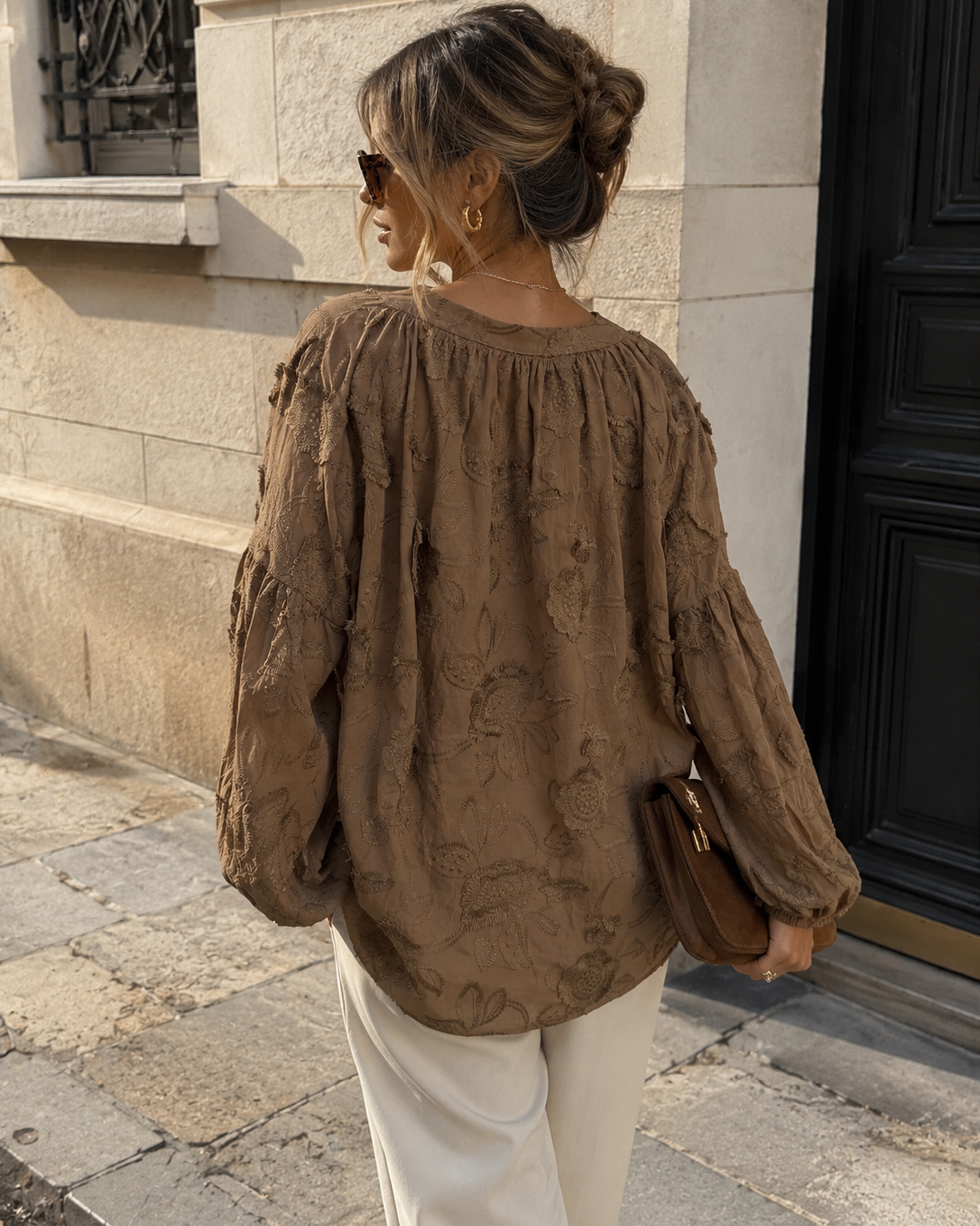 Blouse met bloemen Yade Bruin
