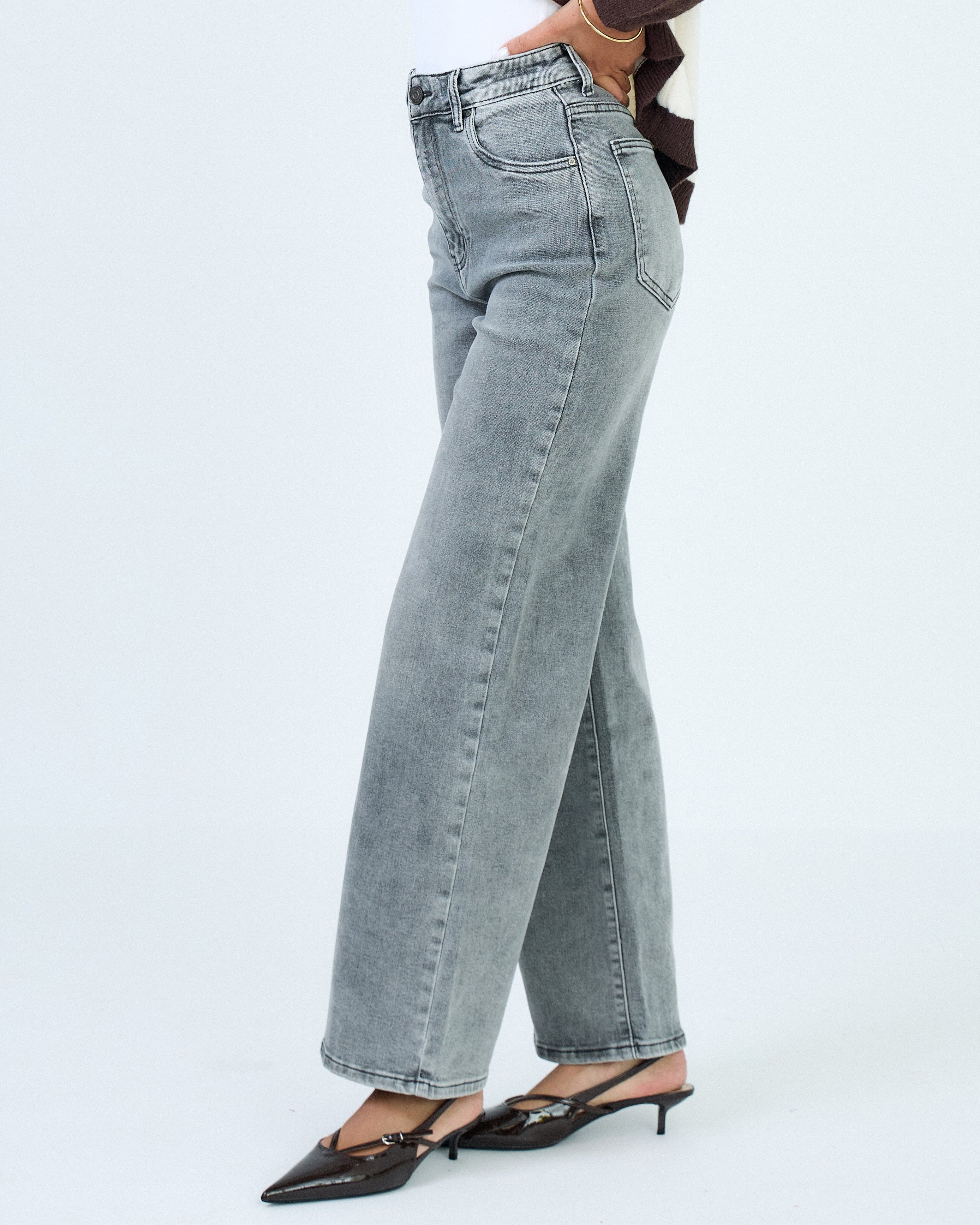 Ana & Lucy | Wide leg jeans Noe-3 Donkergrijs