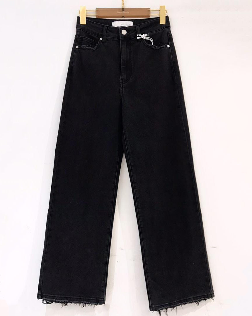 Queen Hearts | Straight jeans Miles-5 Zwart